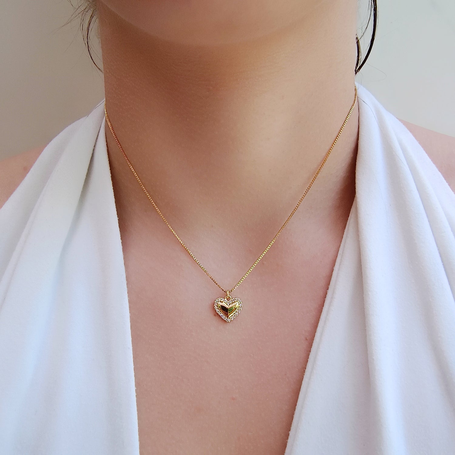 Conjunto Cadena y Colgante Corazón Borde de Circones - Baño de Oro 18Kt