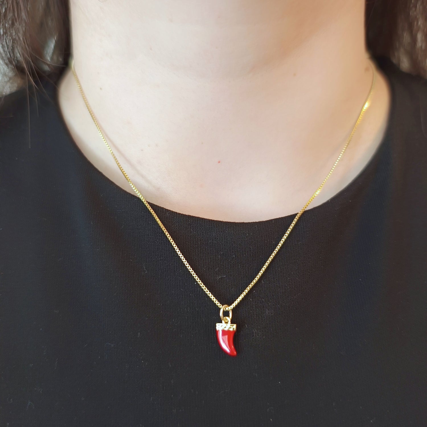Conjunto Cadena y Colgante Ají Pequeño - Baño de Oro 18Kt