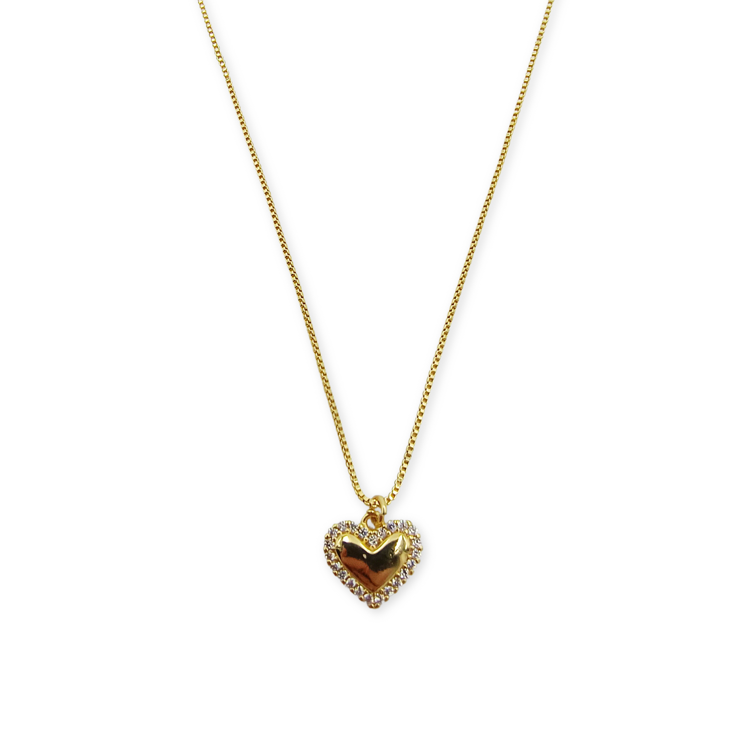 Conjunto Cadena y Colgante Corazón Borde de Circones - Baño de Oro 18Kt