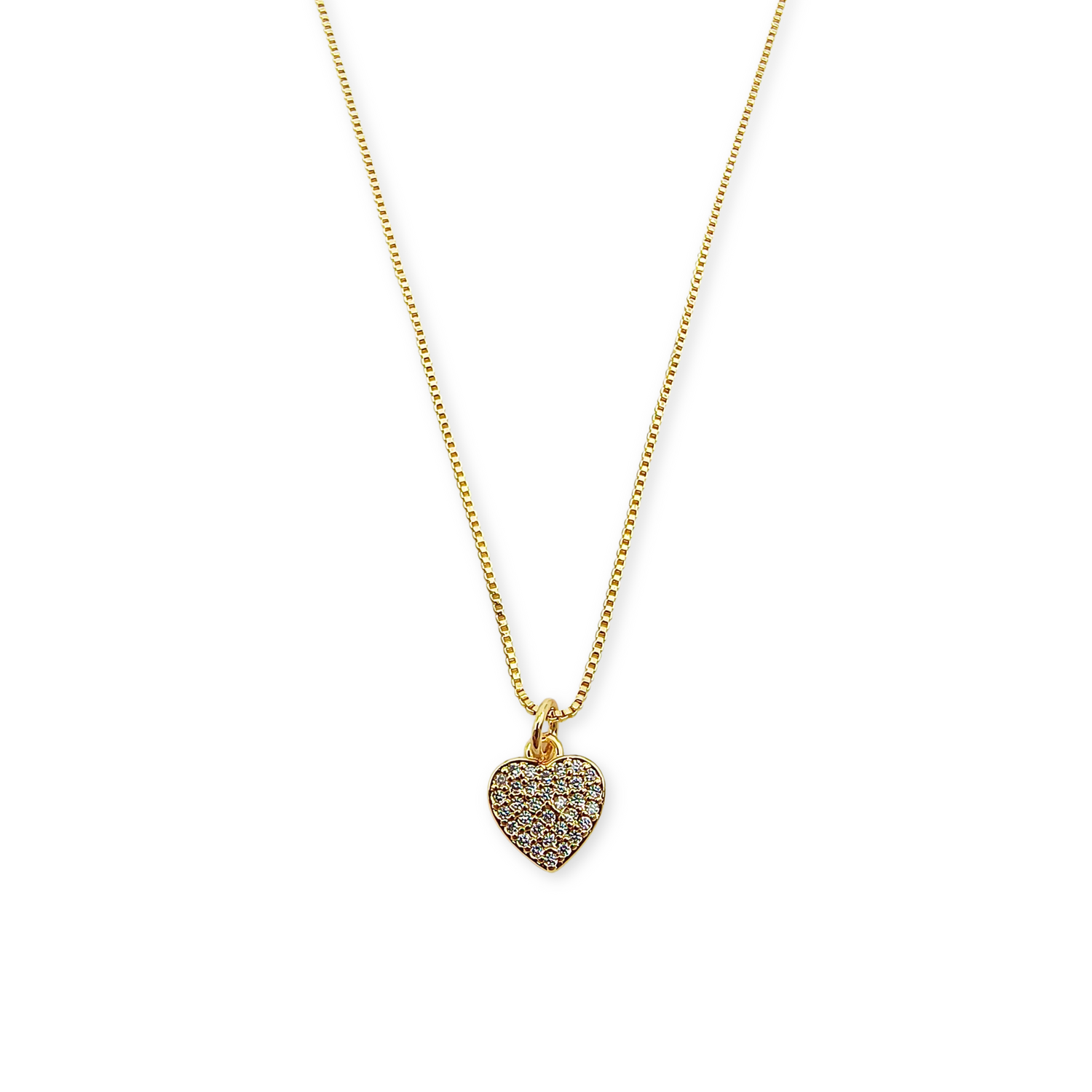 Conjunto Cadena y Colgante Corazón Circones Blancos - Baño de Oro 18Kt