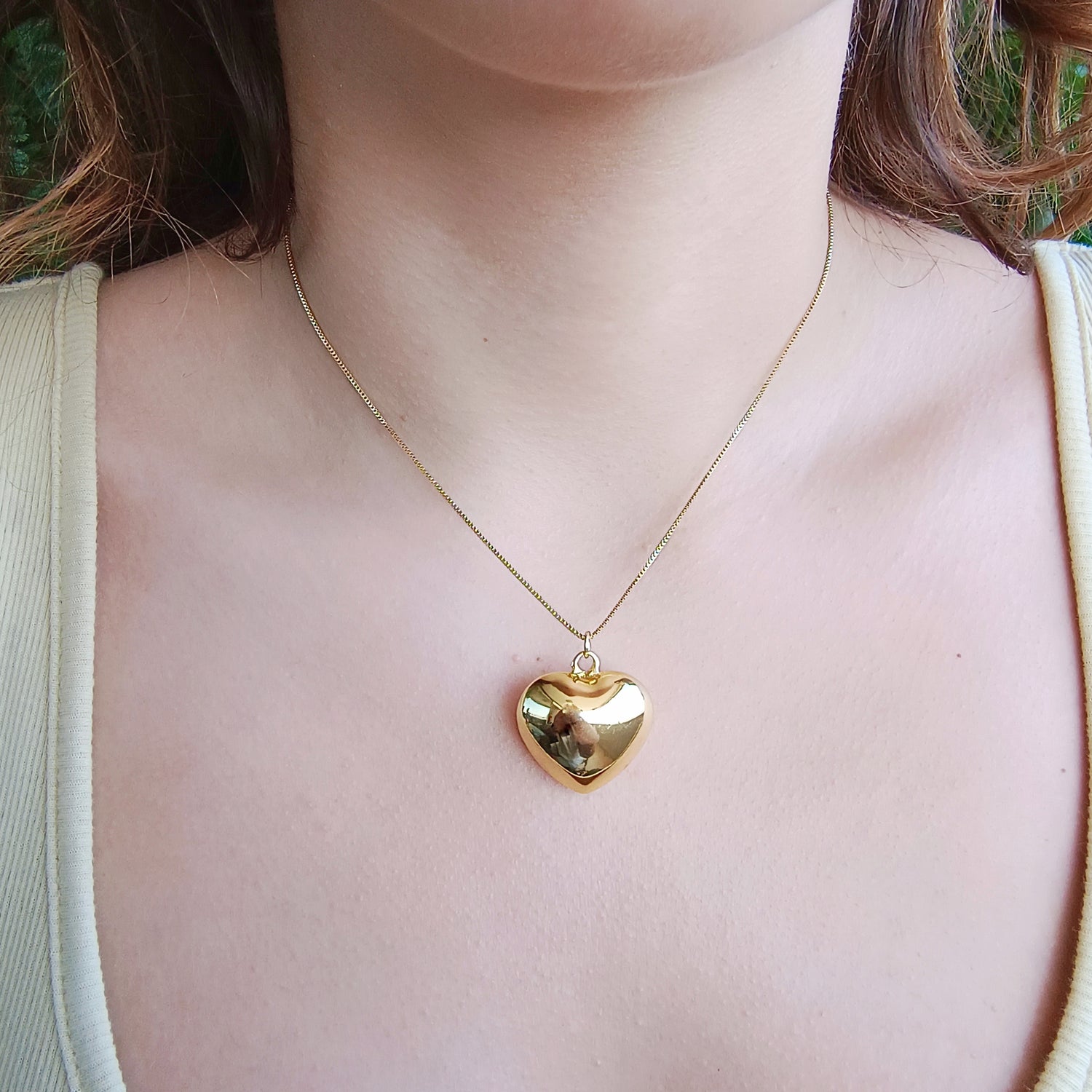 Conjunto Cadena y Colgante Corazón Inflado Grande - Baño de Oro 18Kt