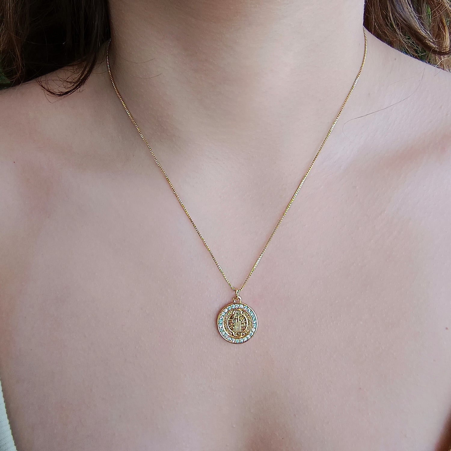 Conjunto Cadena y Colgante San Benito Full Circones - Baño de Oro 18Kt