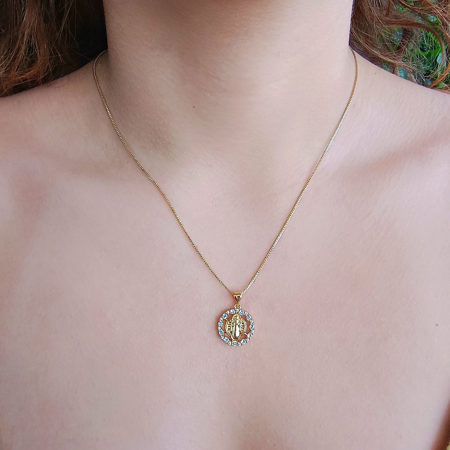 Conjunto Cadena y Colgante San Benito - Baño de Oro 18Kt
