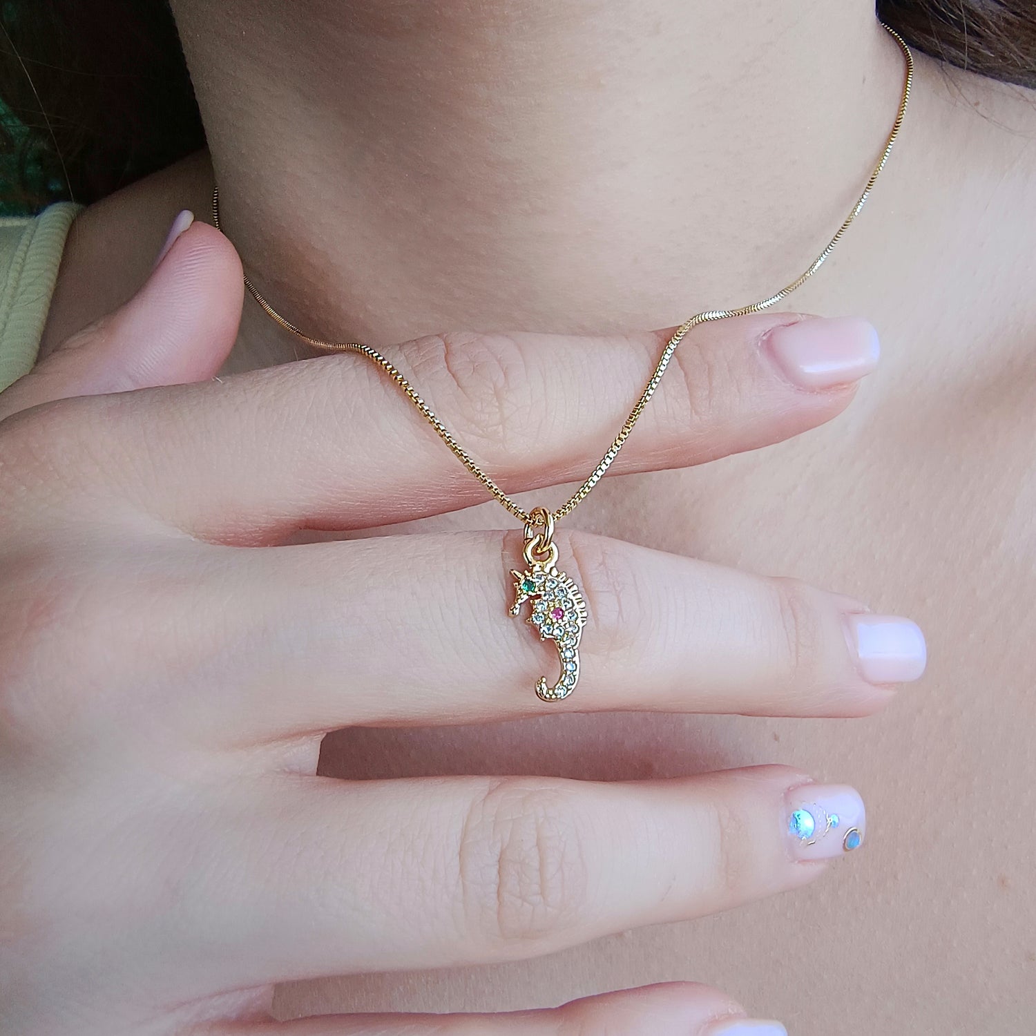 Conjunto Cadena y Colgante Caballo de Mar - Baño de Oro 18Kt