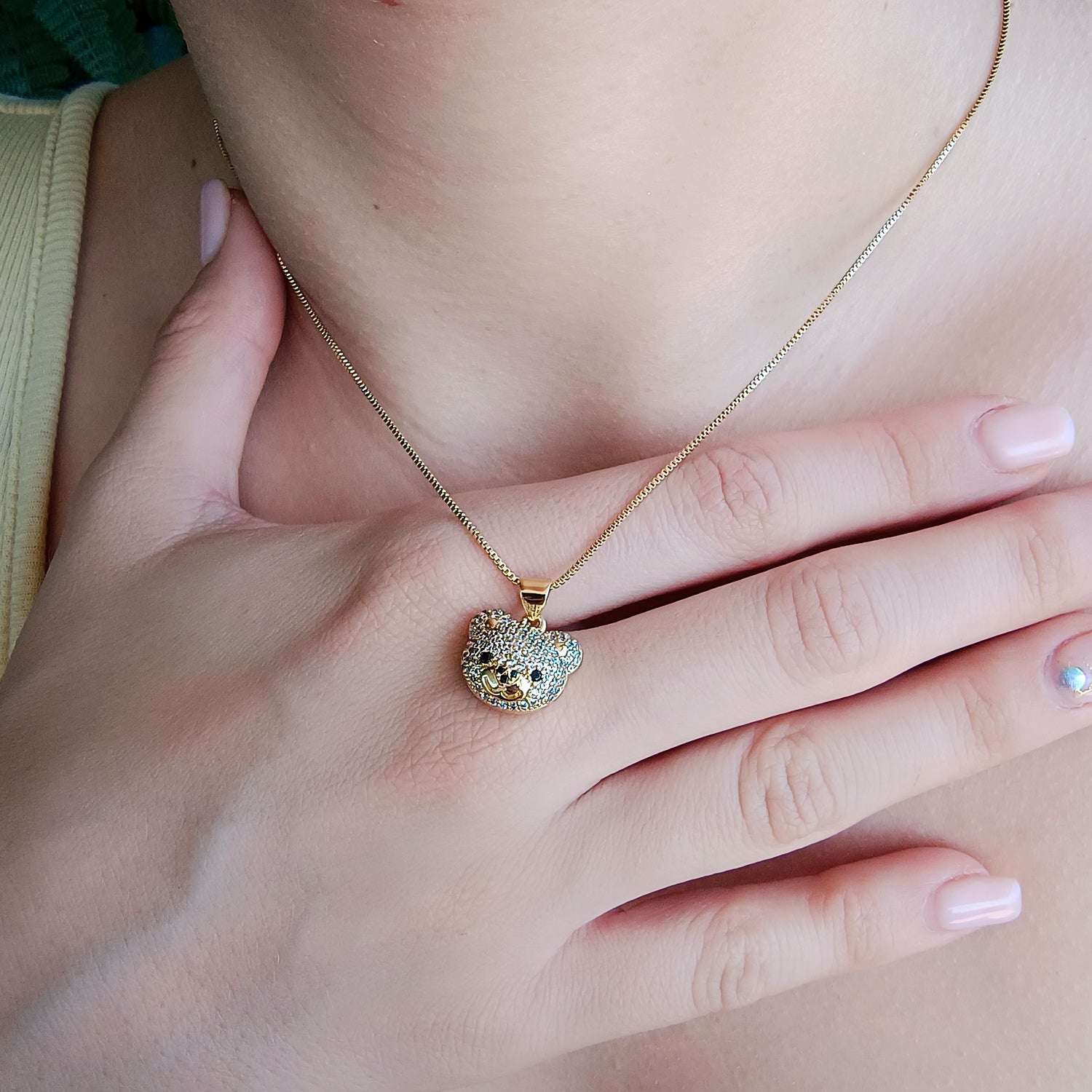 Conjunto Cadena y Colgante Cabeza Osito - Baño de Oro 18Kt