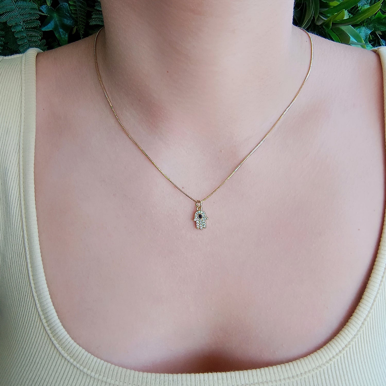 Conjunto Cadena y Colgante Mano de Fátima - Baño de Oro 18Kt