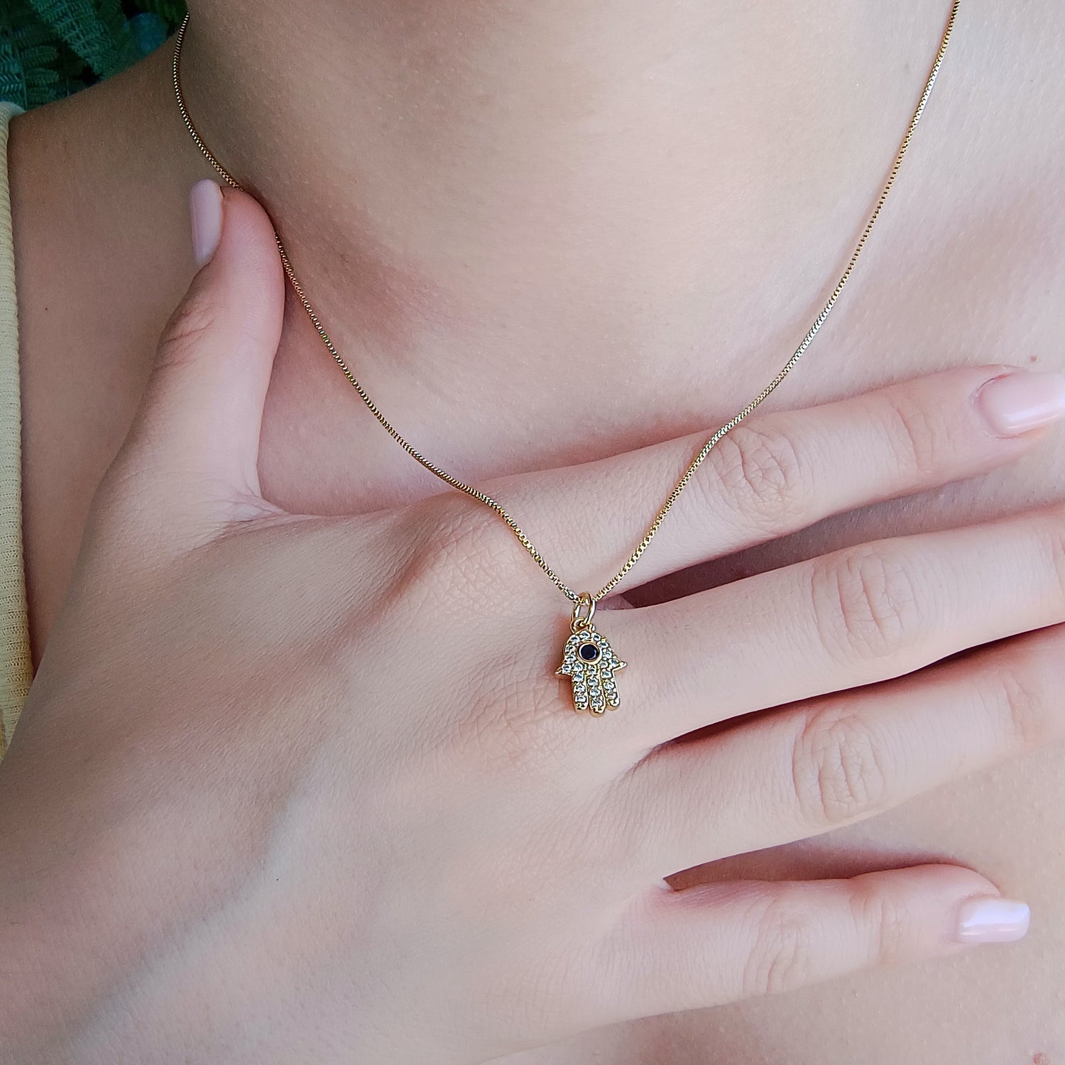 Conjunto Cadena y Colgante Mano de Fátima - Baño de Oro 18Kt