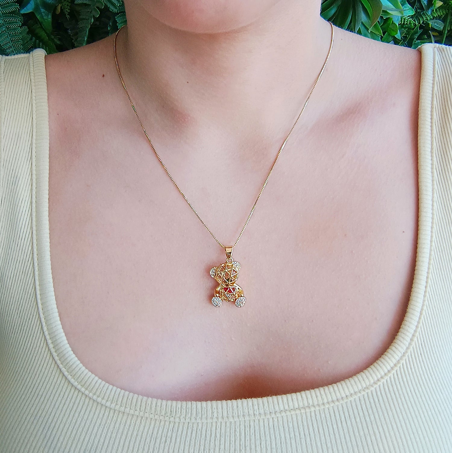 Conjunto Cadena y Colgante Oso Englobado - Baño de Oro 18Kt