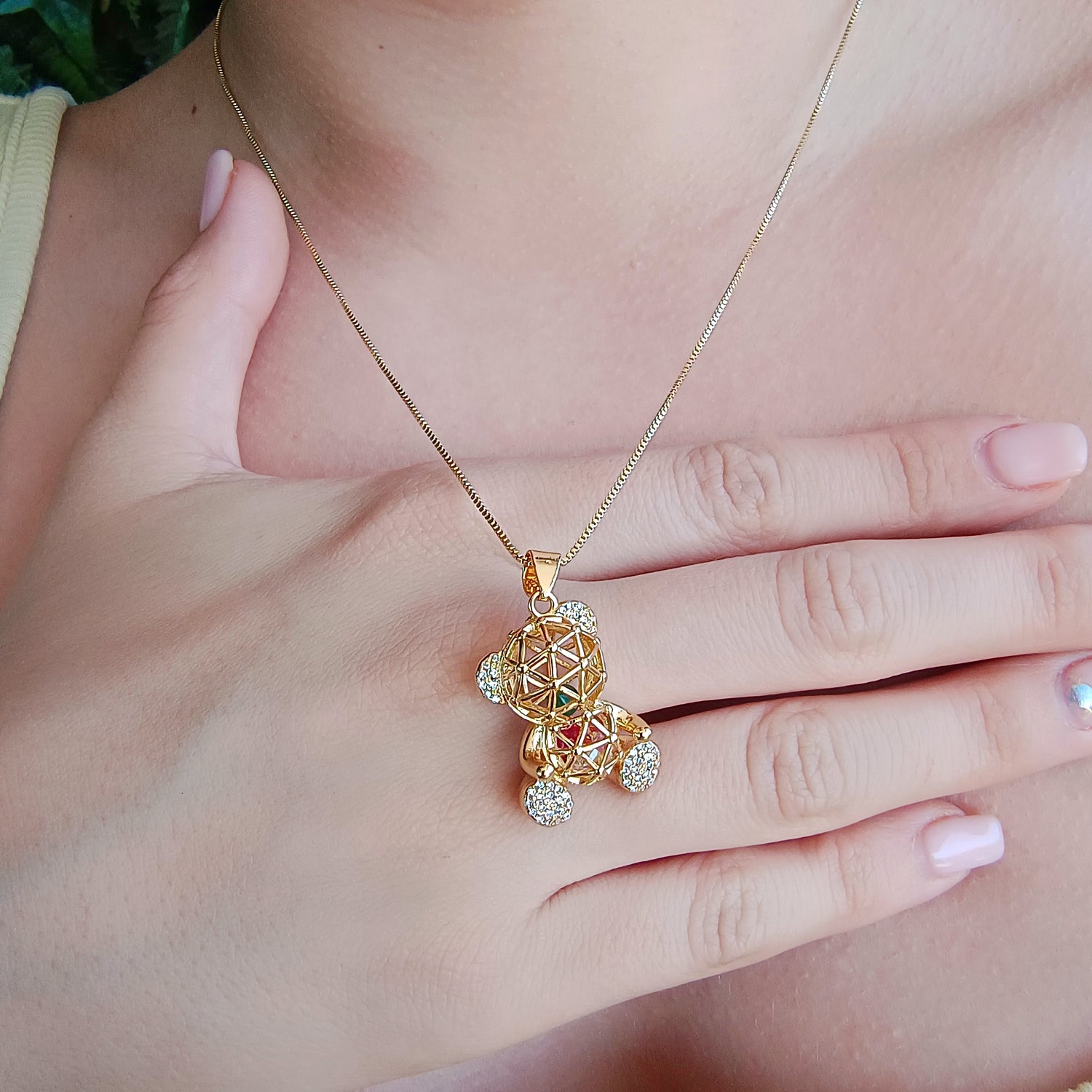 Conjunto Cadena y Colgante Oso Englobado - Baño de Oro 18Kt