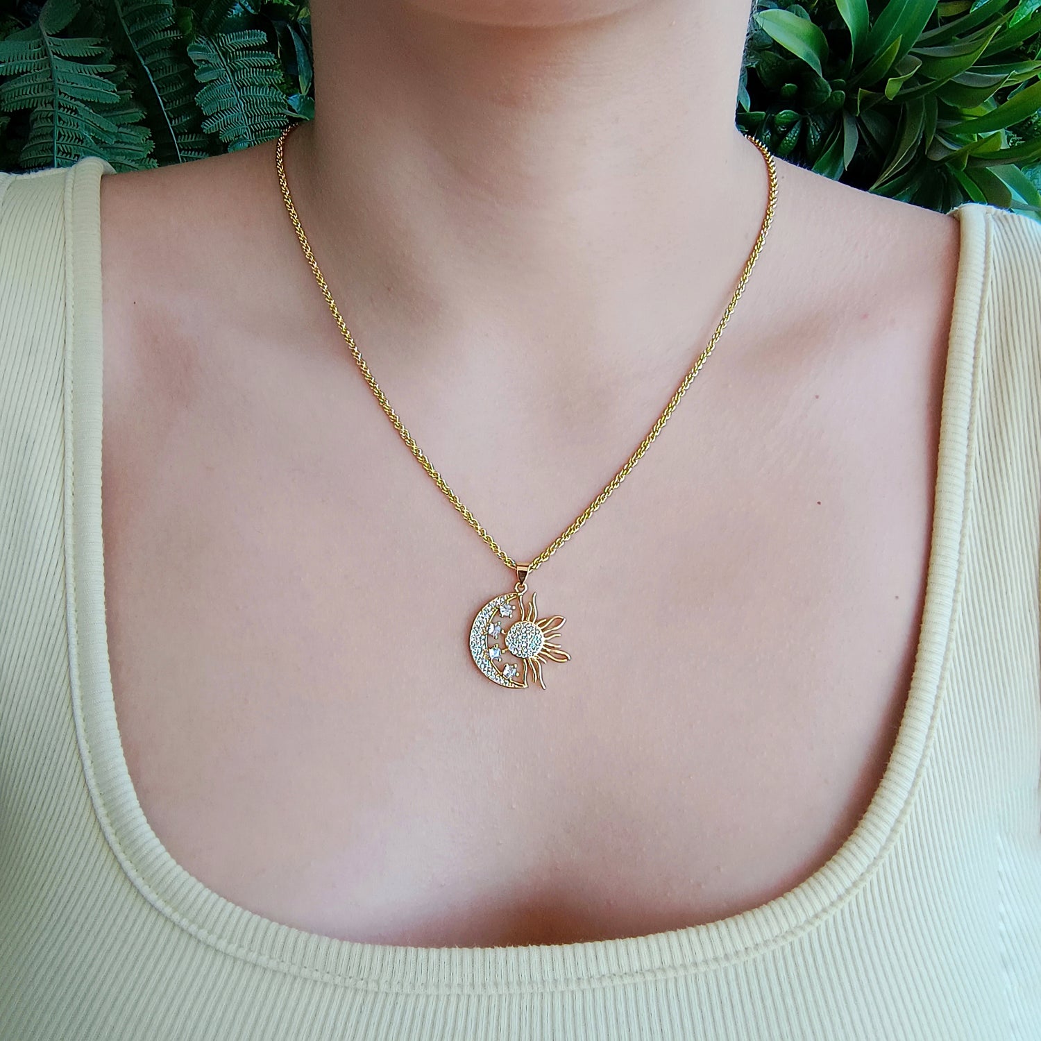Conjunto Cadena y Colgante Sol y Luna - Baño de Oro 18Kt