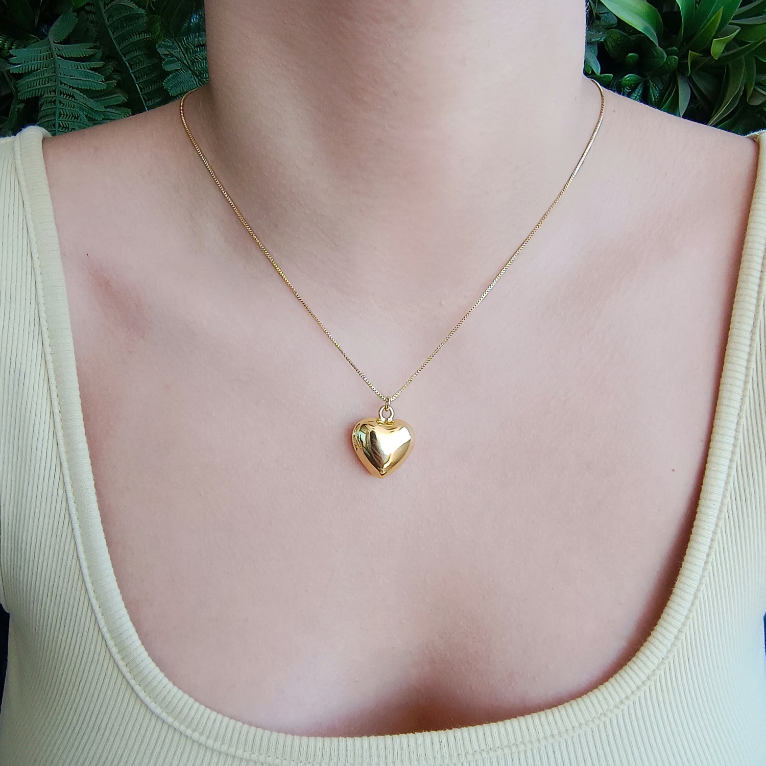 Conjunto Cadena y Colgante Corazón Inflado Mediano - Baño de Oro 18Kt