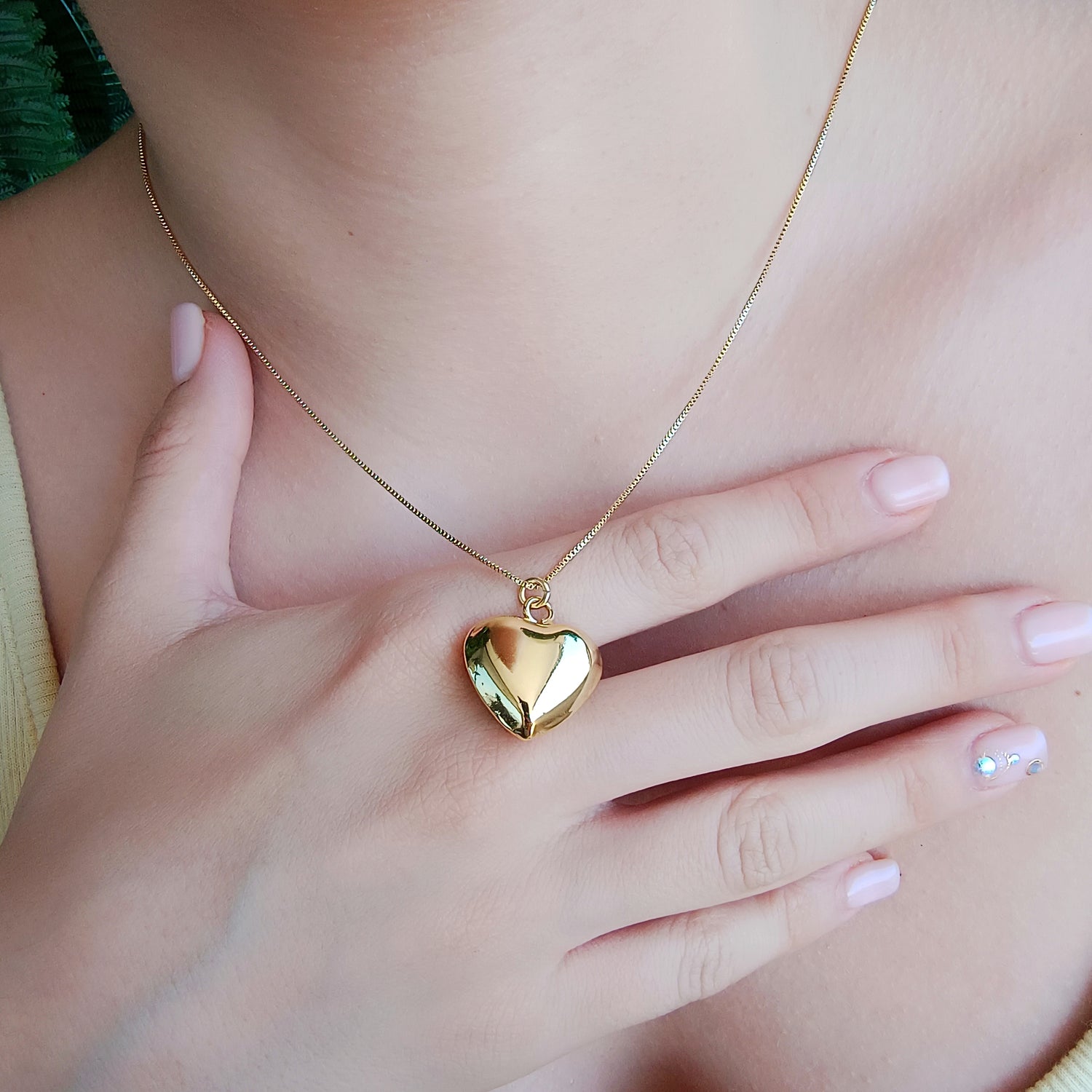 Conjunto Cadena y Colgante Corazón Inflado Mediano - Baño de Oro 18Kt