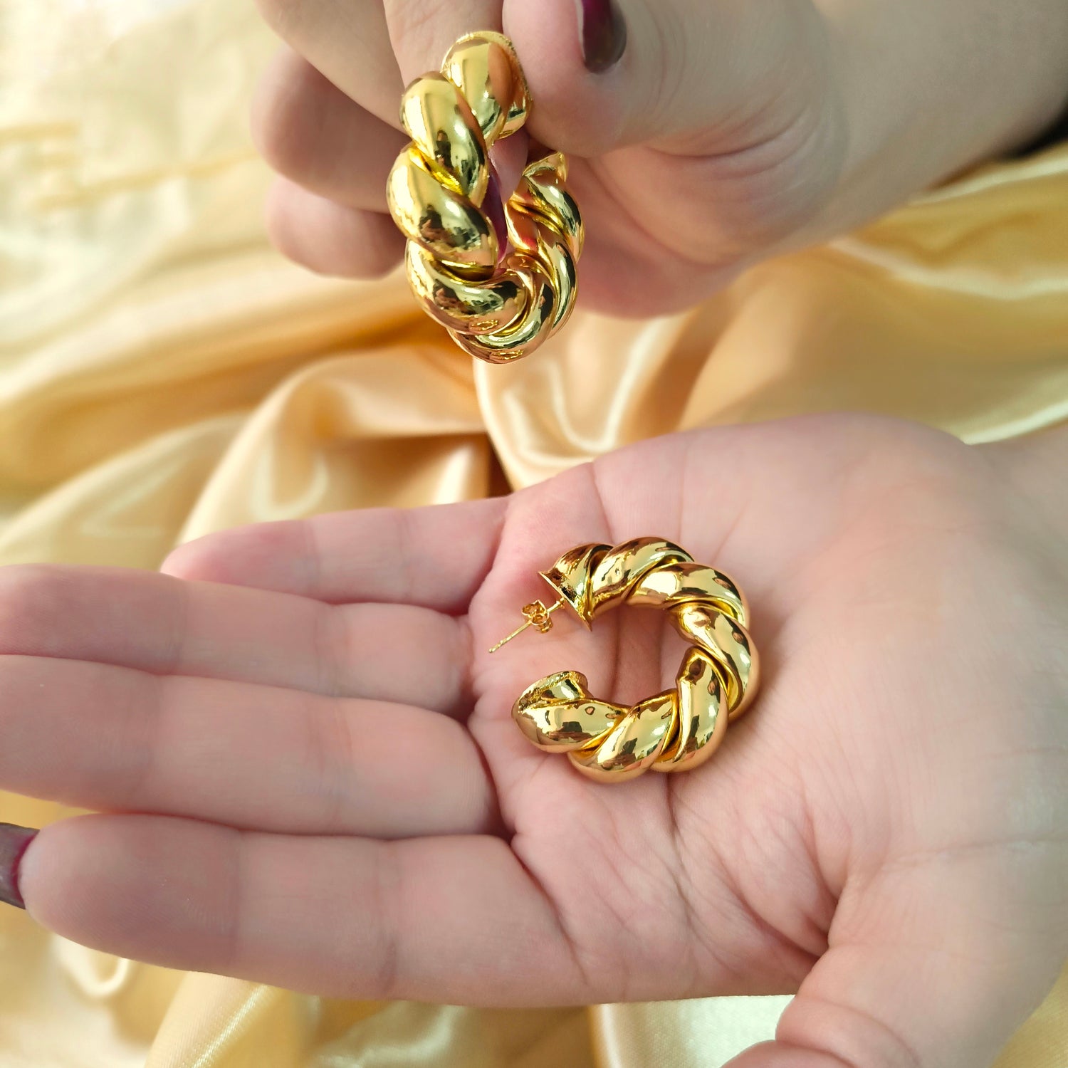 Aros Trenzado Grande - Baño de Oro 18Kt