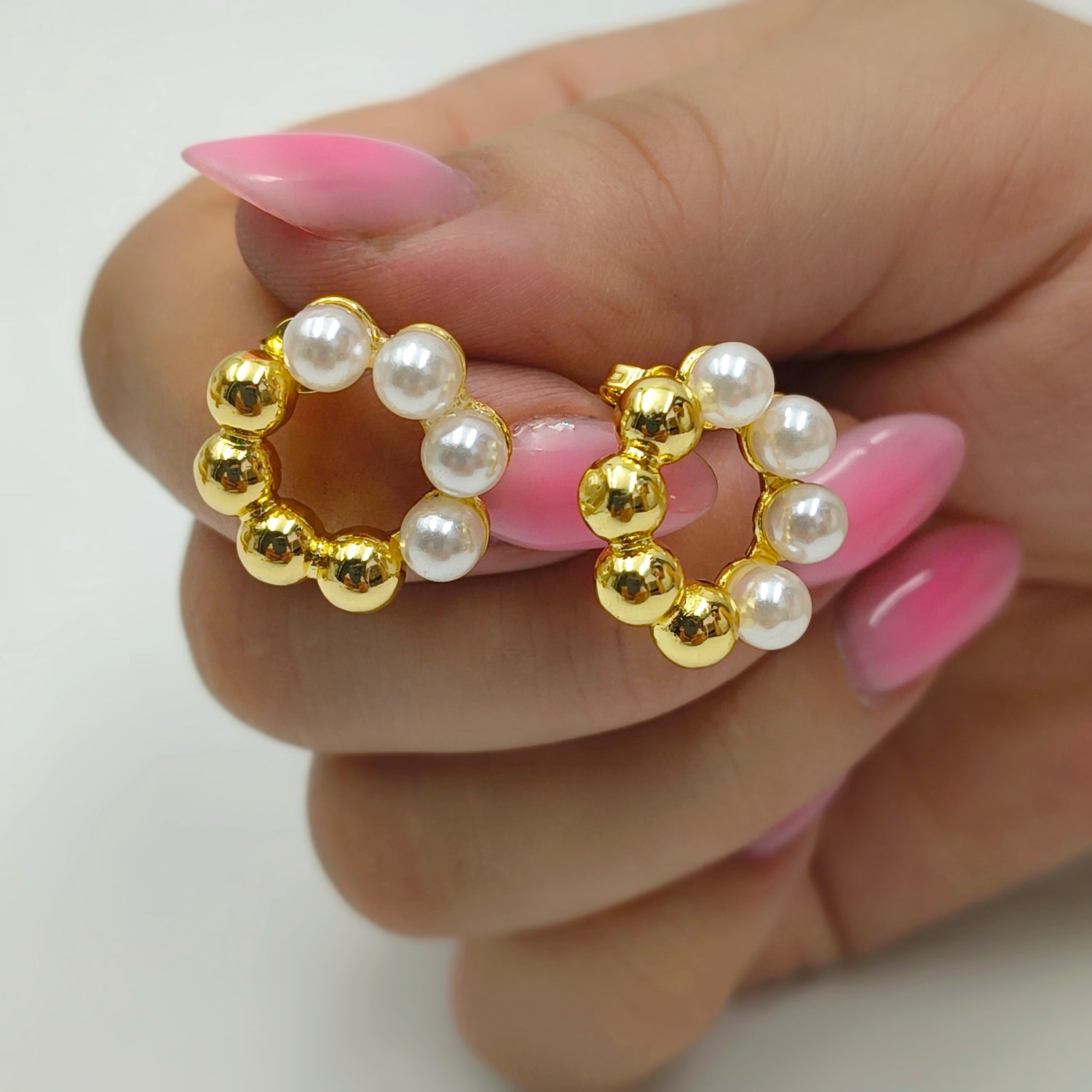 Aros Balines y Perlas - Baño de Oro 18Kt