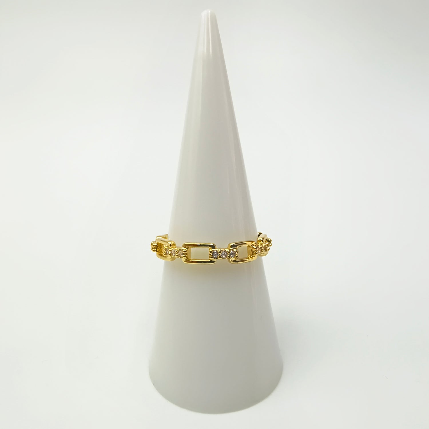 Anillo Eslabones con Circón - Medida Ajustable - Baño de Oro 18Kt
