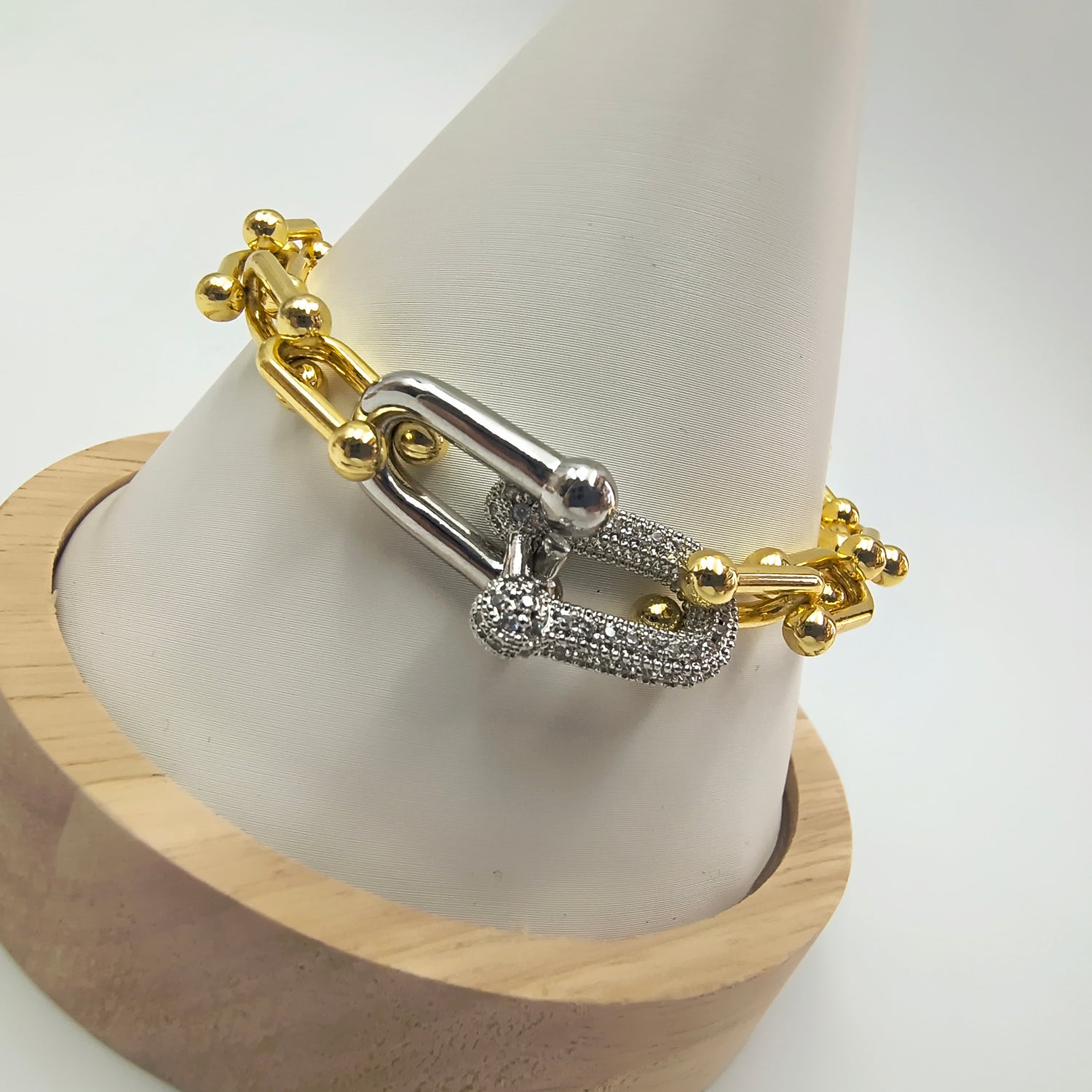 Brazalete de Eslabones tipo T.Co - Baño de Oro 18Kt