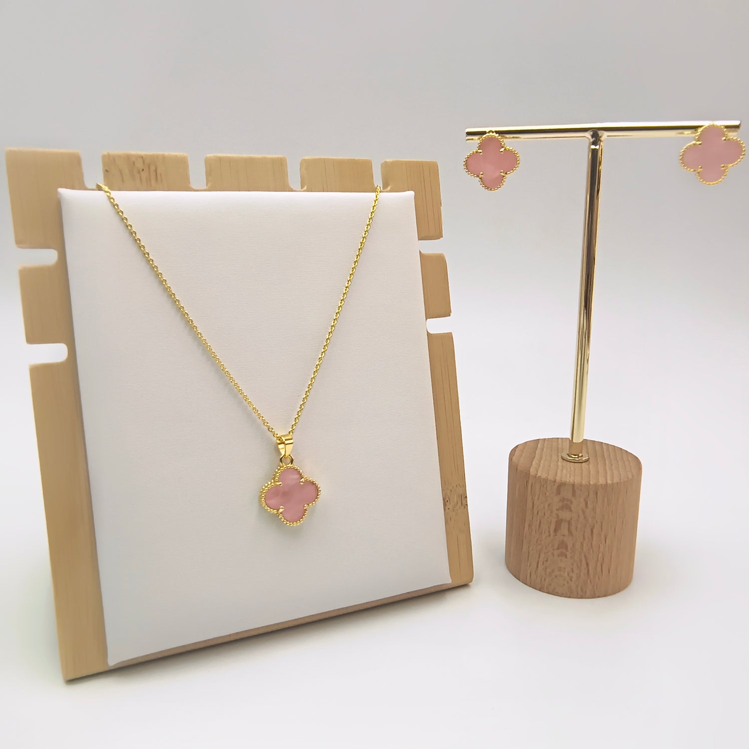 Conjunto Trébol Rosado - Baño de Oro 18Kt