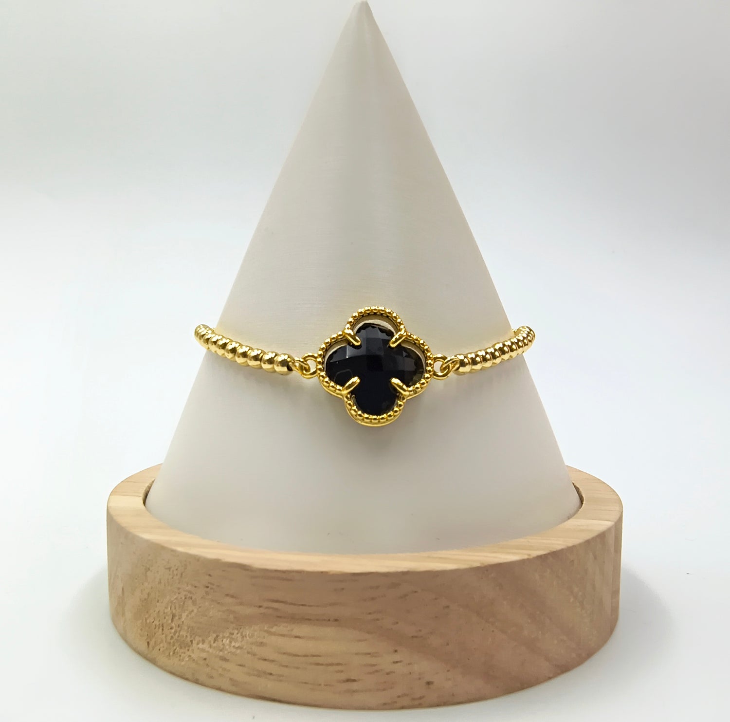 Pulsera Trébol Negro - Baño de Oro 18Kt