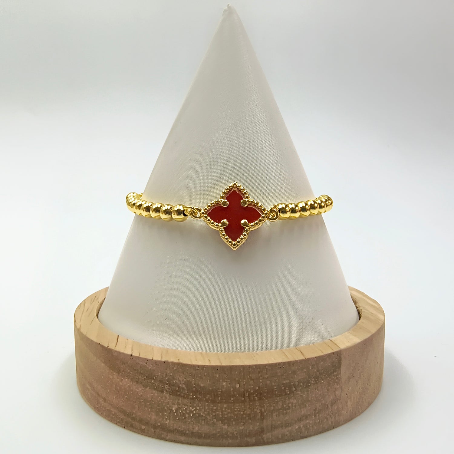 Pulsera Trébol Rojo - Baño de Oro 18Kt