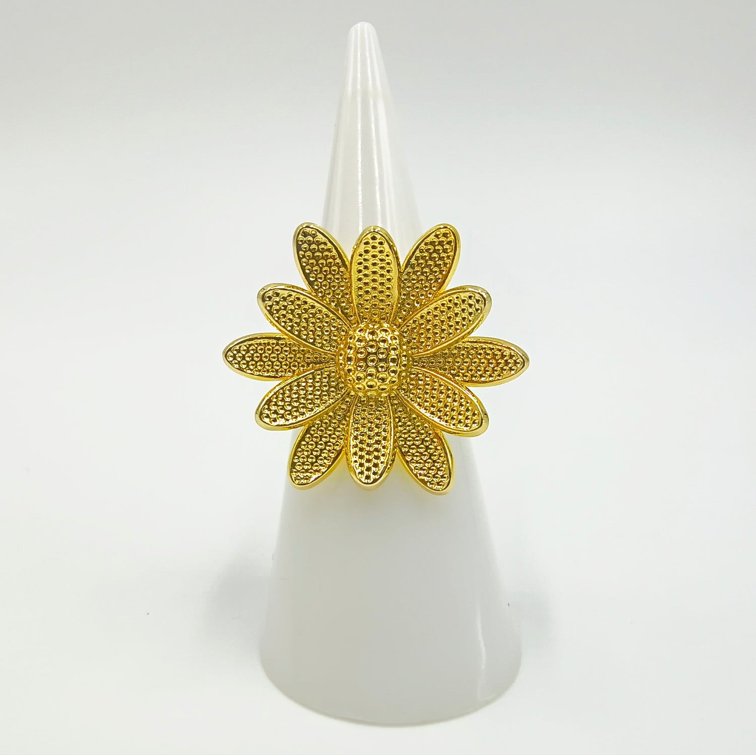 Anillo Flor Margarita - Medida Ajustable - Baño de Oro 18Kt