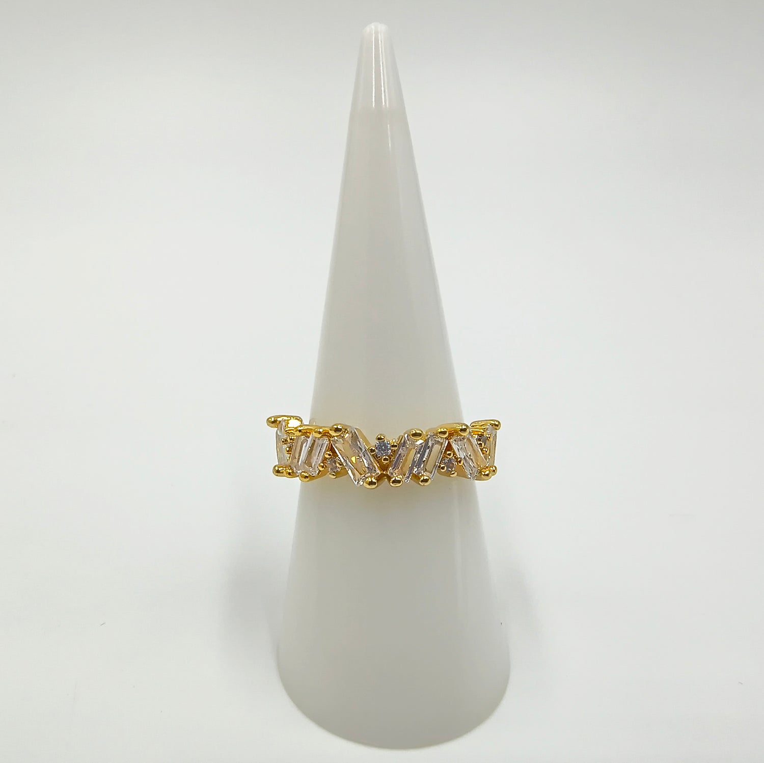 Anillo corte Baguette - Medida Ajustable - Baño de Oro 18Kt