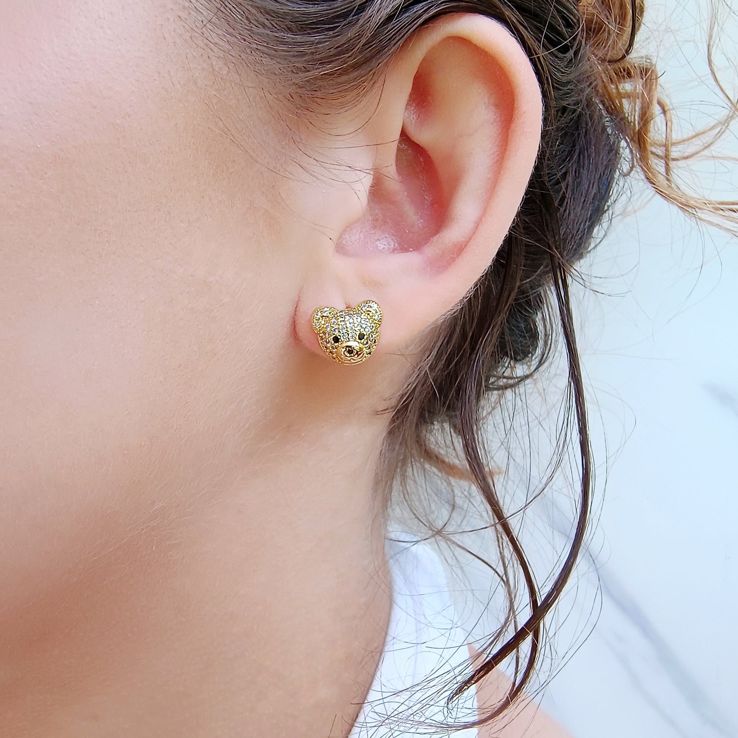 Aros Osito - Baño de Oro 18Kt y Circón