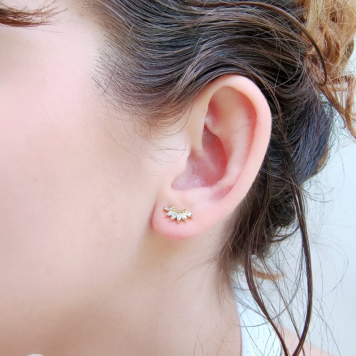 Aros Trepadores con Circón - Baño de Oro 18Kt
