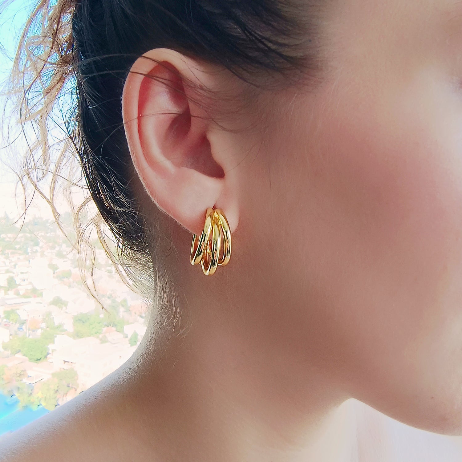 Aros Argolla Triple Tamaño Grande - Baño de Oro 18Kt
