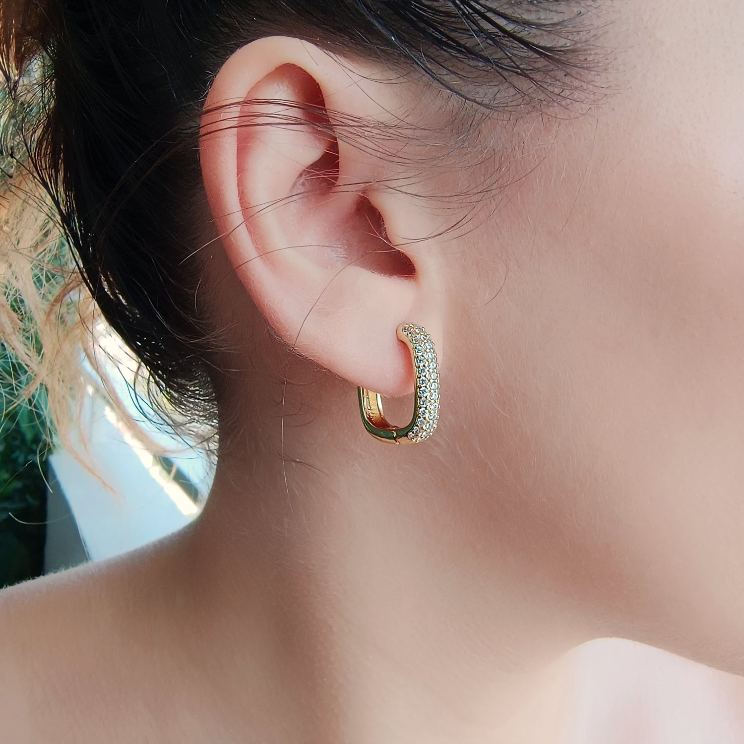 Aros Cuadrado Circón - Baño de Oro 18Kt