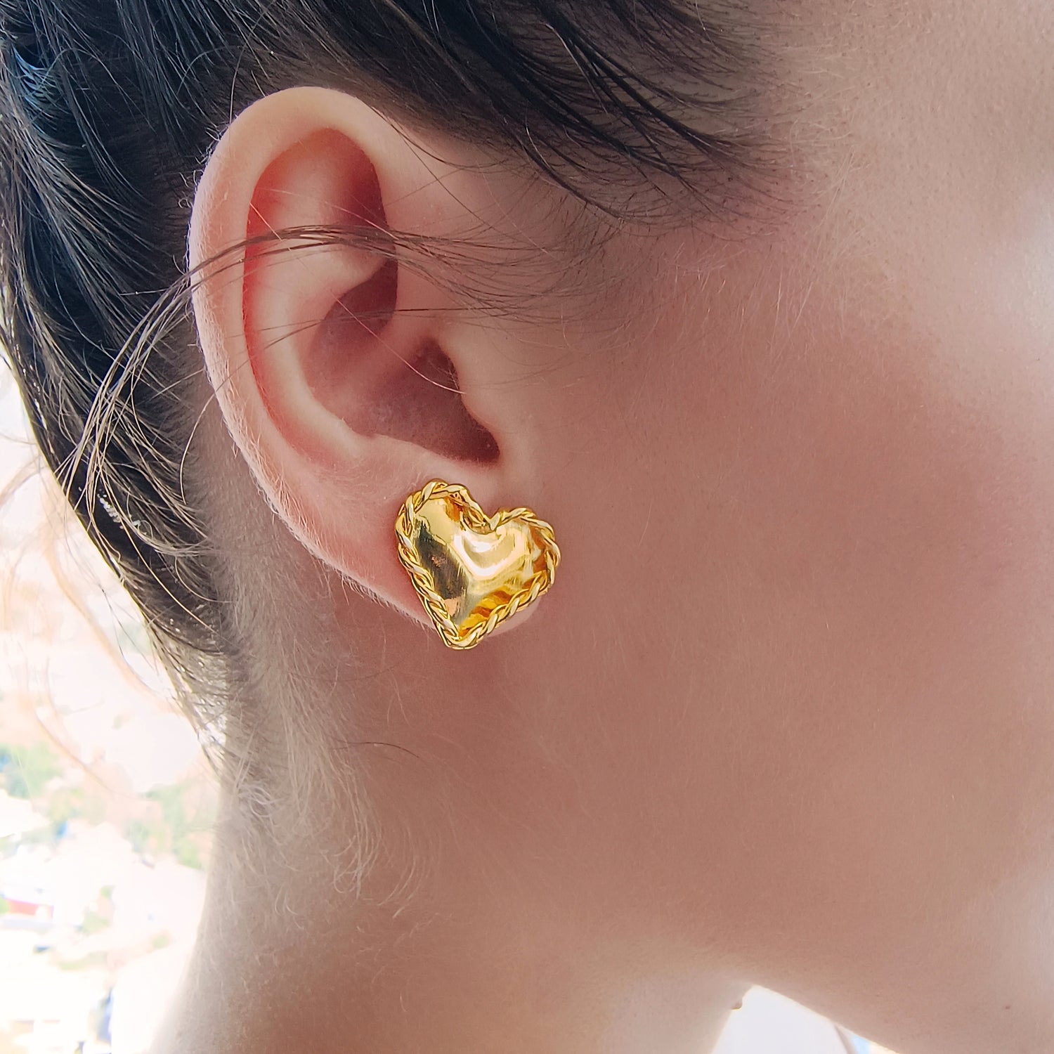 Aros Corazón Vintage - Baño de Oro 24Kt