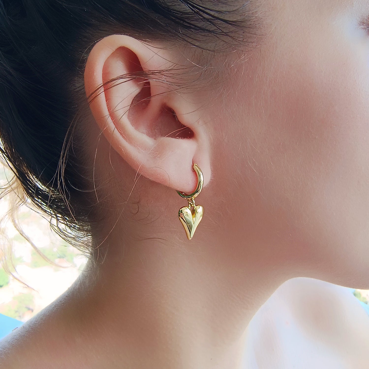 Aros Corazón Colgante - Baño de Oro 18Kt