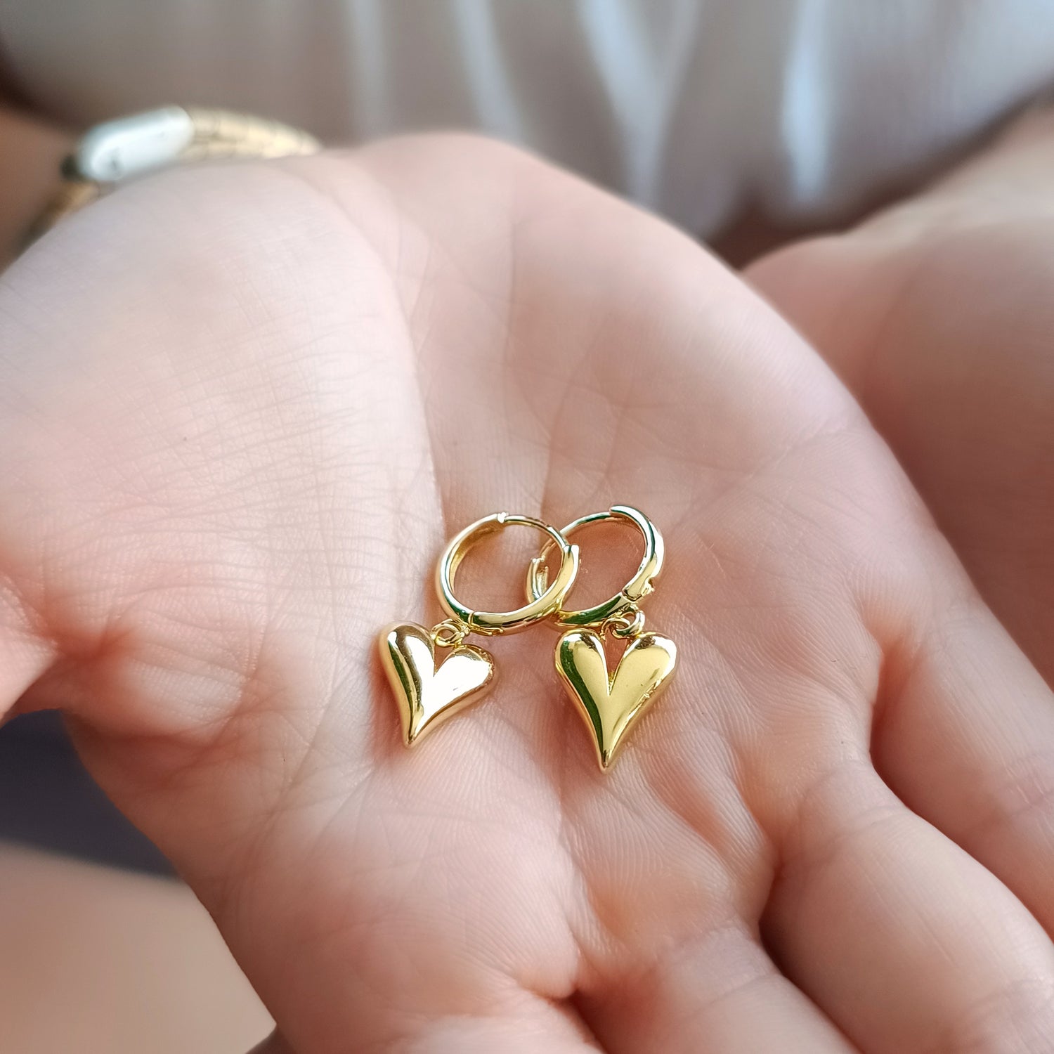 Aros Corazón Colgante - Baño de Oro 18Kt