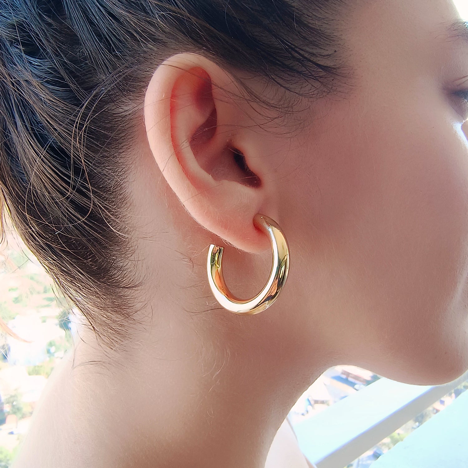 Aros Tubo Tamaño Grande - Baño de Oro 18Kt