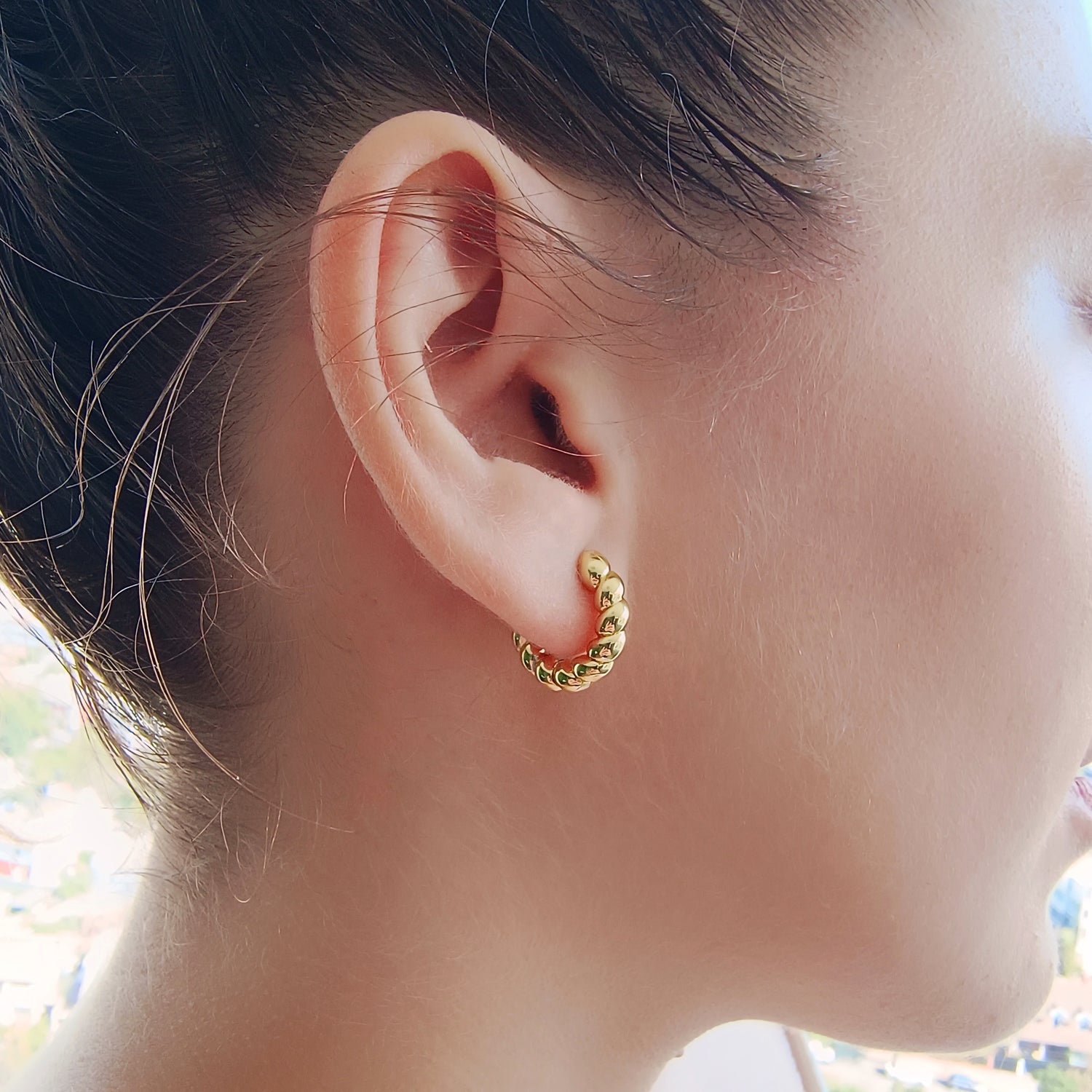 Aros Argolla Trenzada - Baño de Oro 18Kt