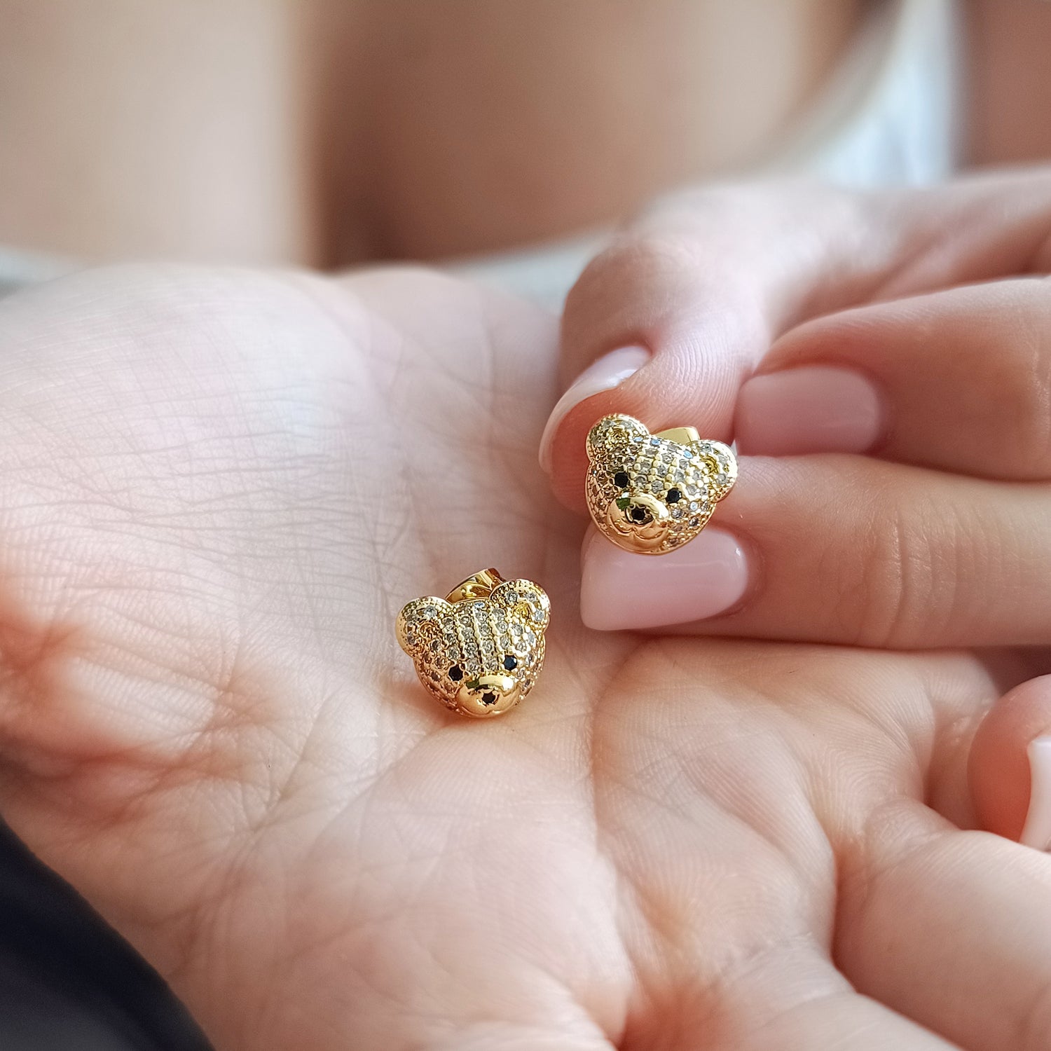 Aros Osito - Baño de Oro 18Kt y Circón