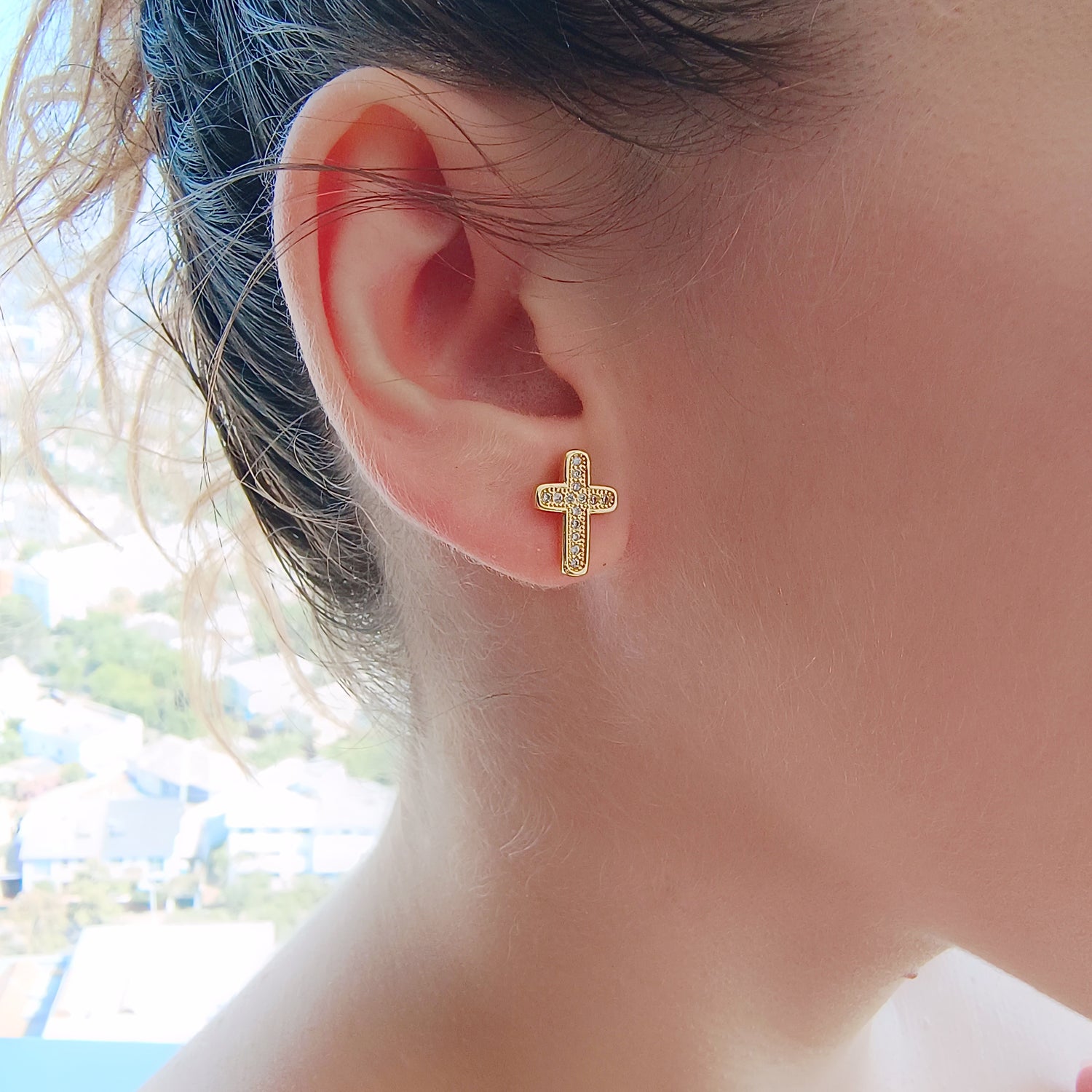 Aros Cruz de Circones - Baño de Oro 18Kt