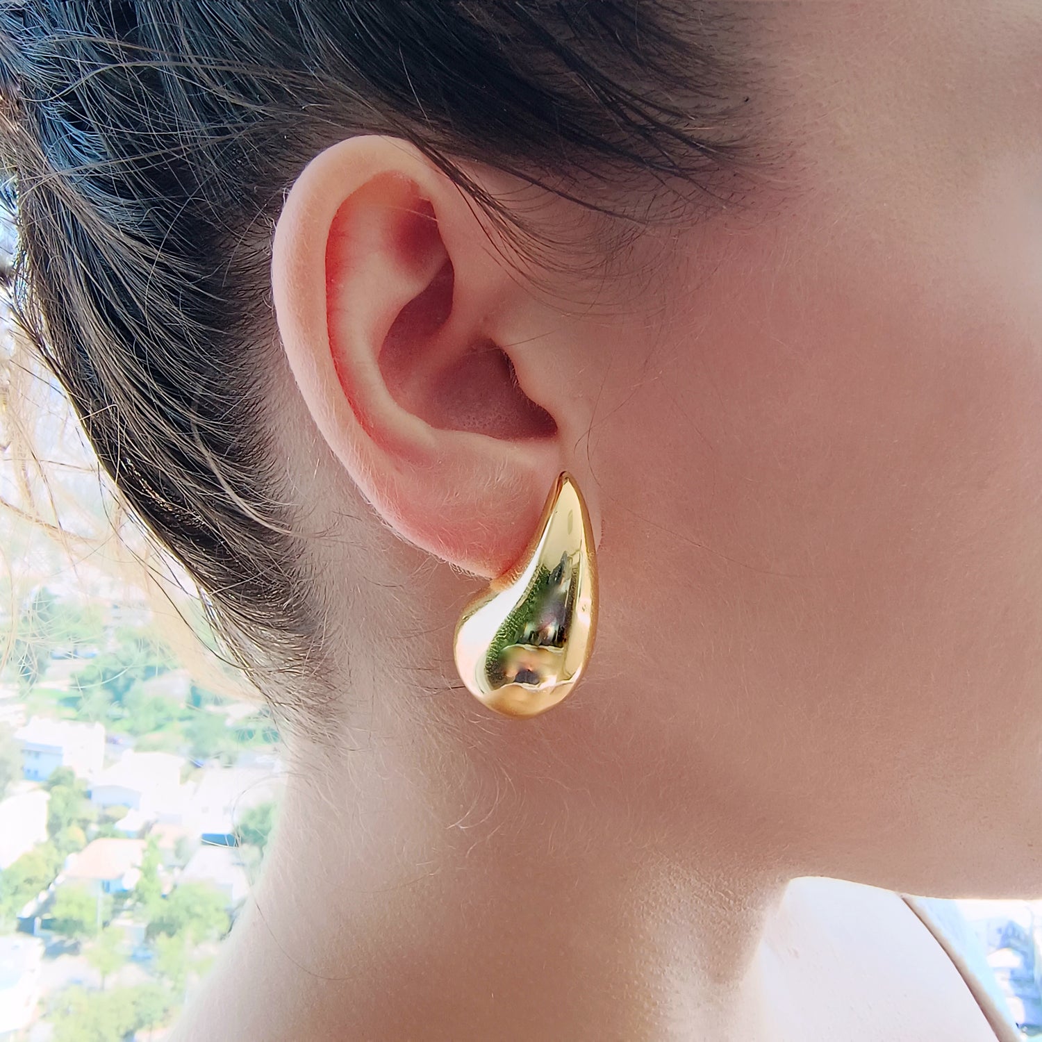 Aros Gota Tamaño Grande - Baño de Oro 18Kt