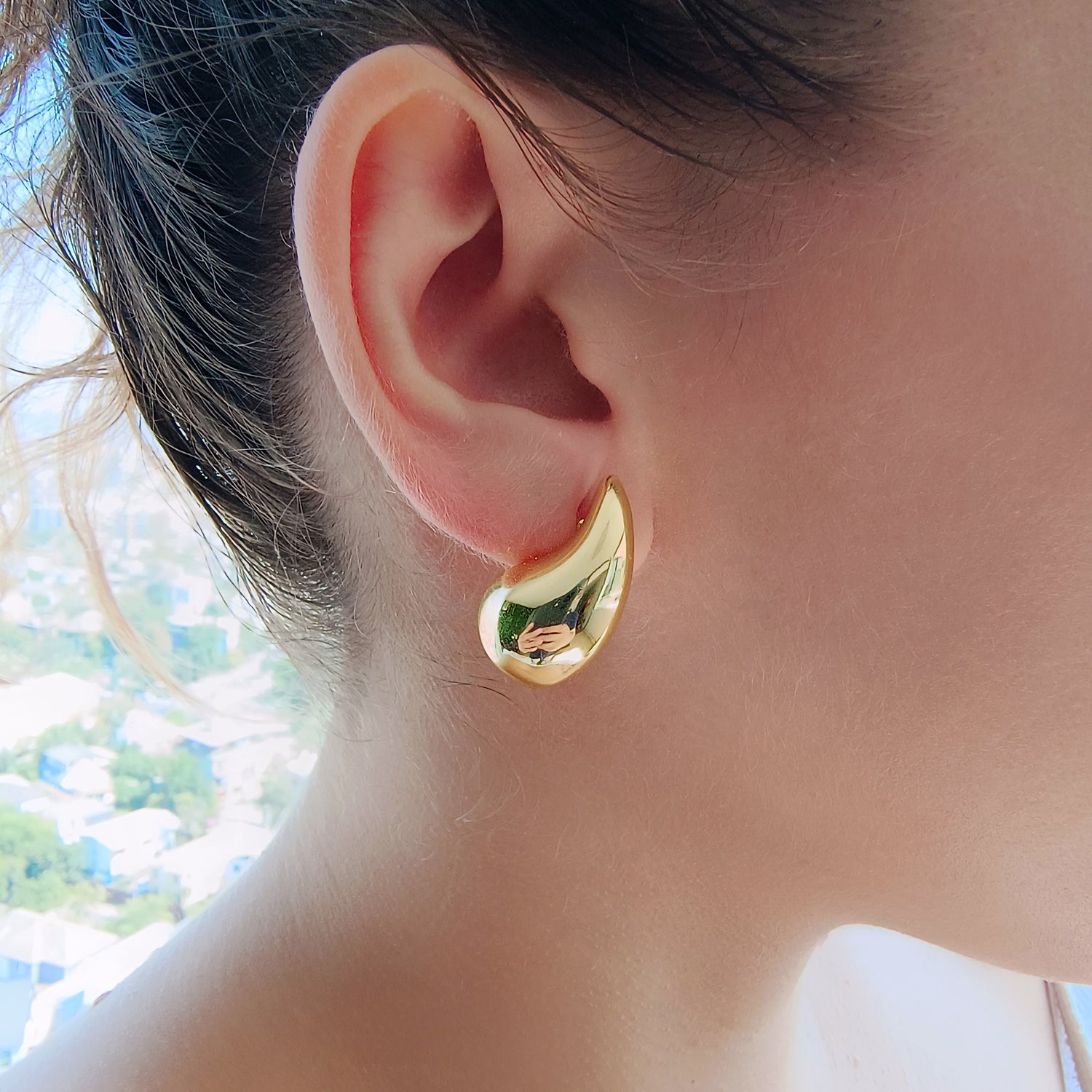 Aros Gota Tamaño Mediano - Baño de Oro 18Kt