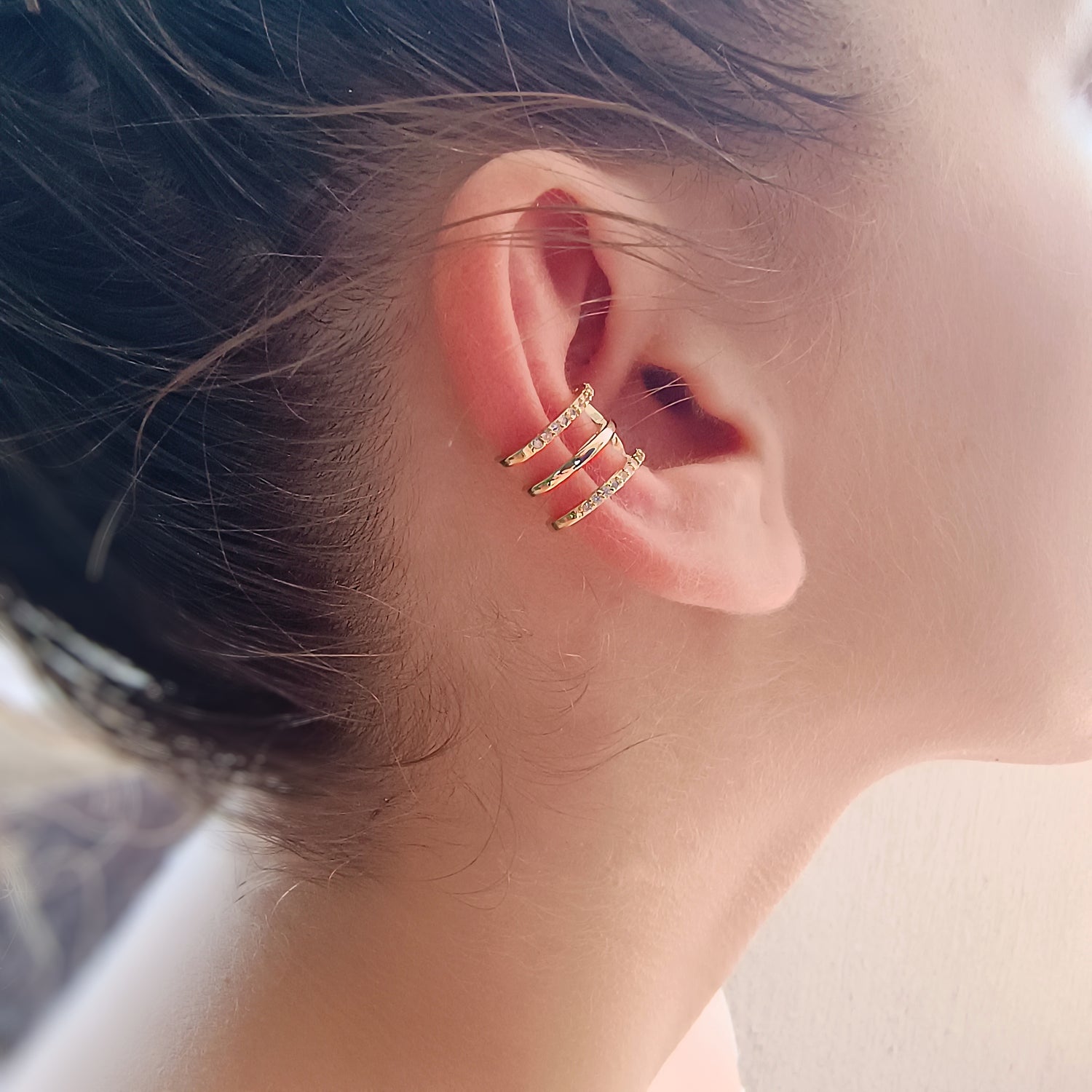 Cuff Doble Circón - Baño de Oro 18Kt