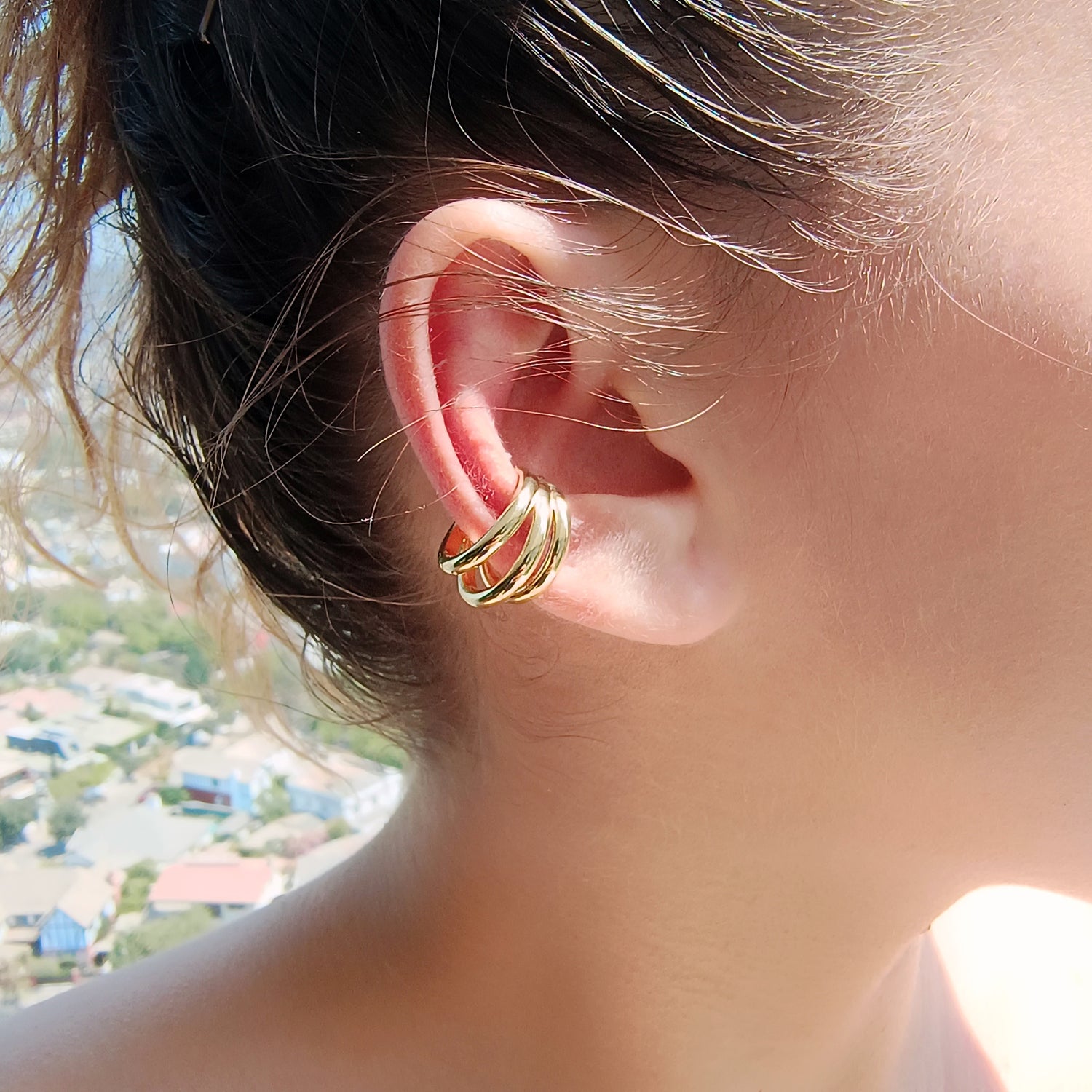 Cuff Triple Tamaño Mediano - Baño de Oro 18Kt