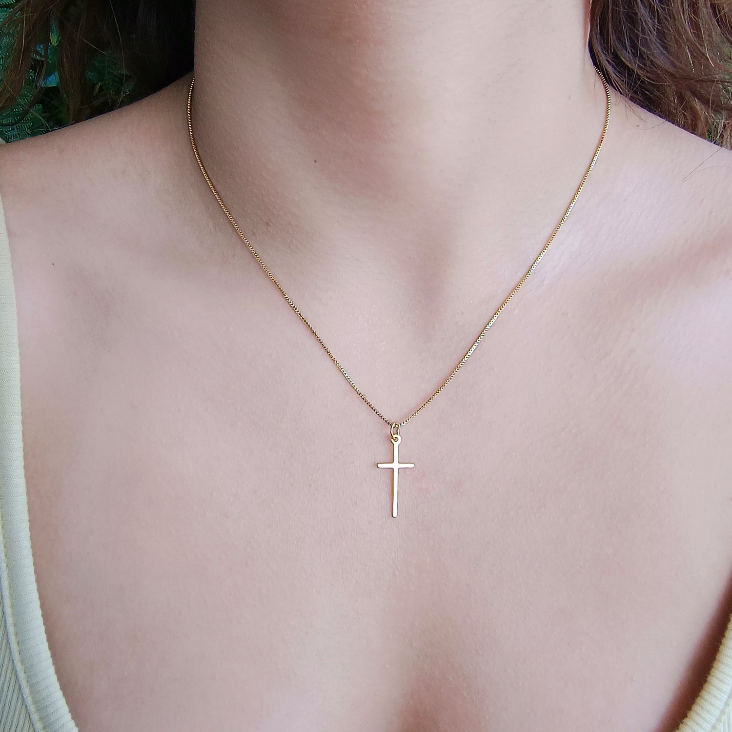 Conjunto Cadena y Colgante Cruz Lisa - Baño de Oro 18Kt