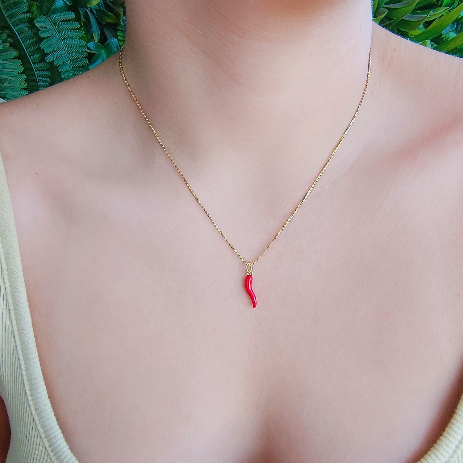 Conjunto Cadena y Colgante Ají Rojo - Baño de Oro 18Kt