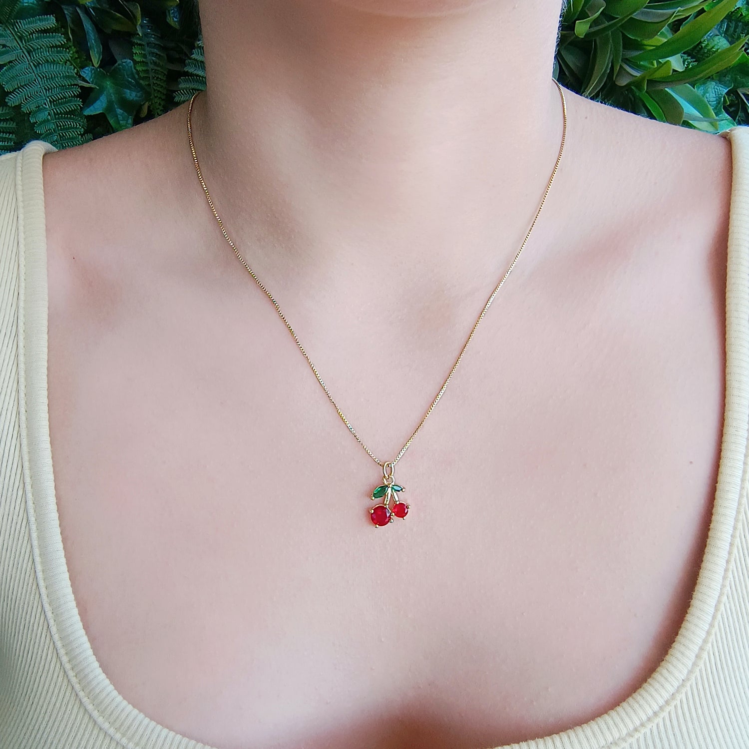 Conjunto Cadena y Colgante Cerezas - Baño de Oro 18Kt