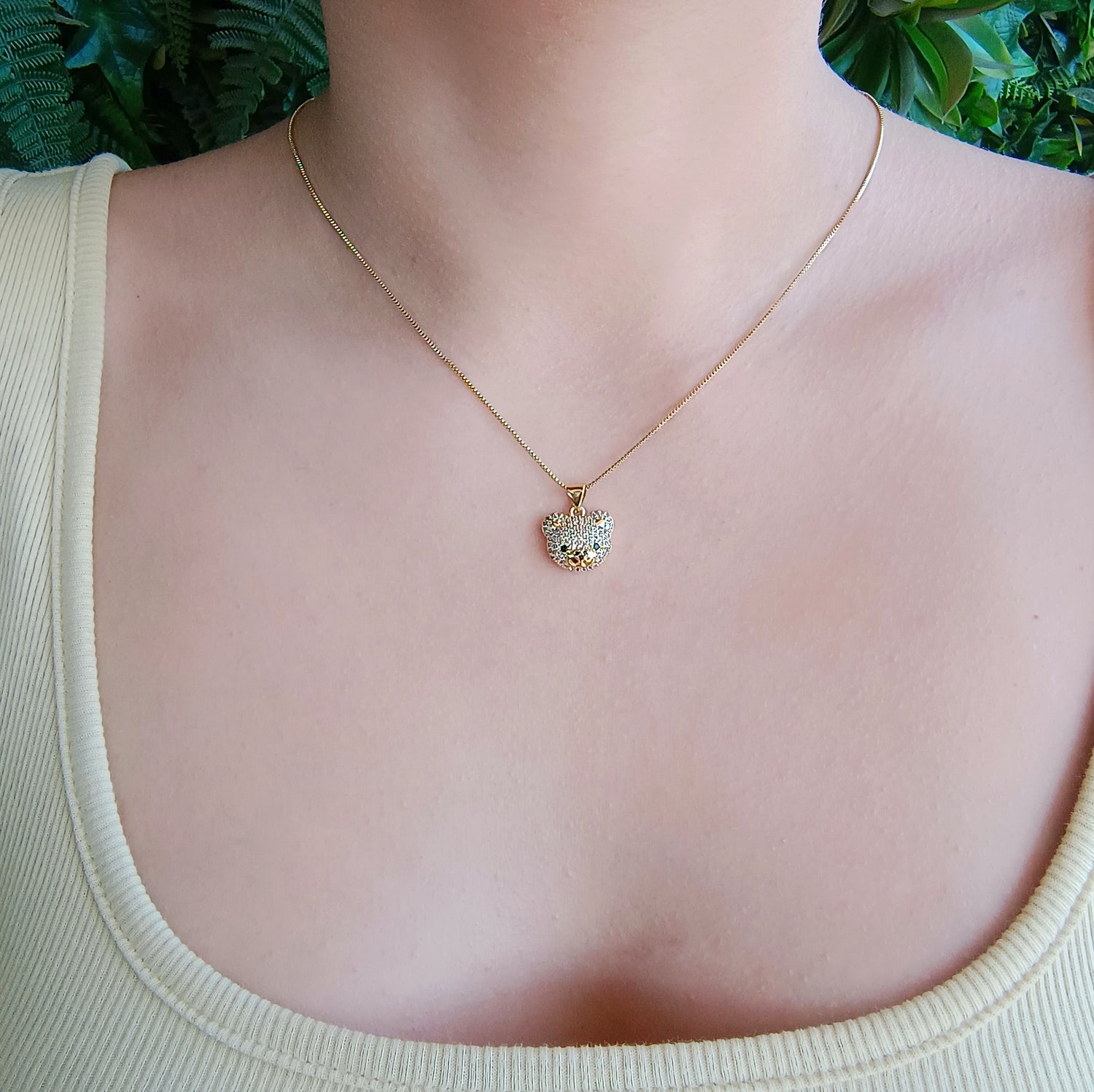 Conjunto Cadena y Colgante Cabeza Osito - Baño de Oro 18Kt