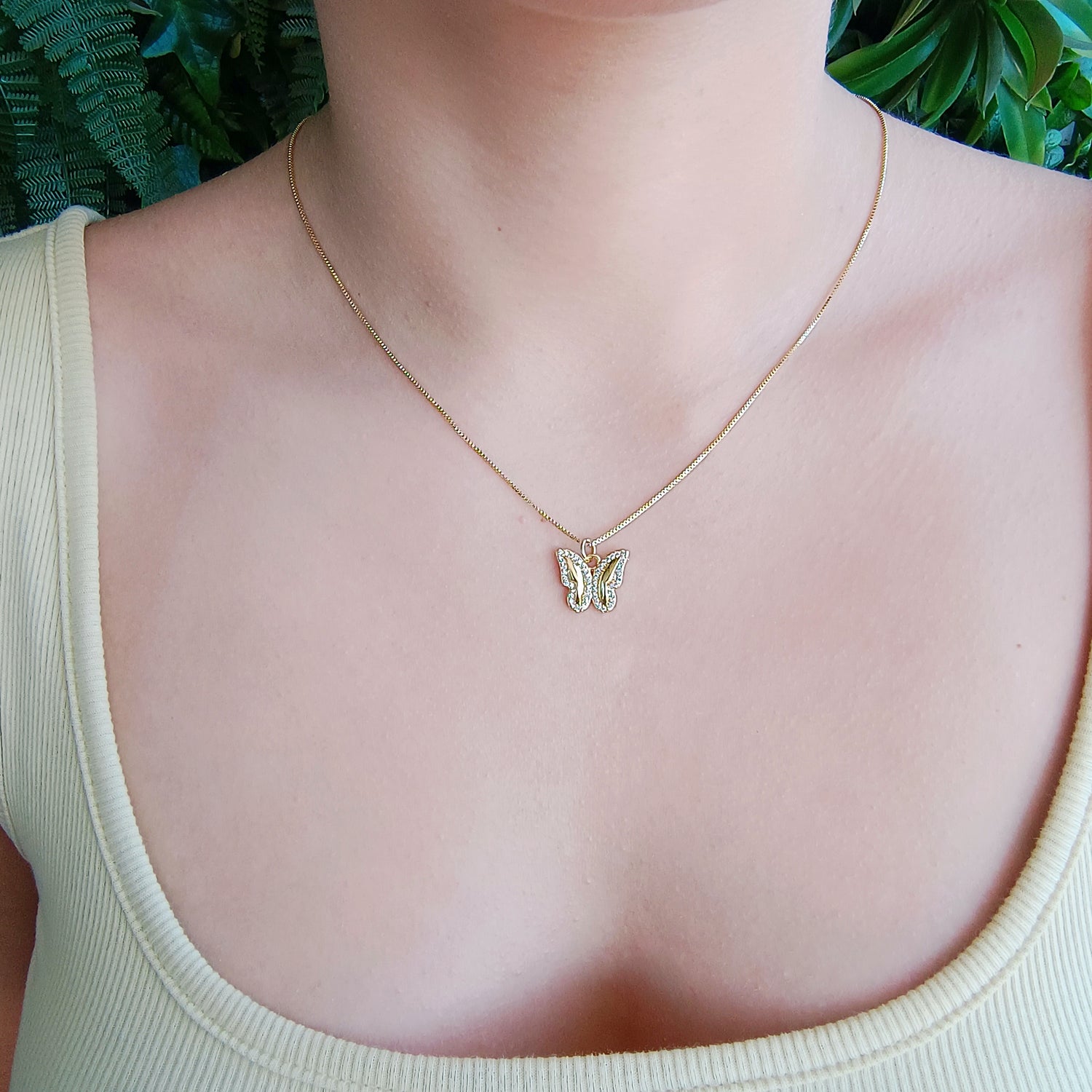 Conjunto Cadena y Colgante Mariposa - Baño de Oro 18Kt