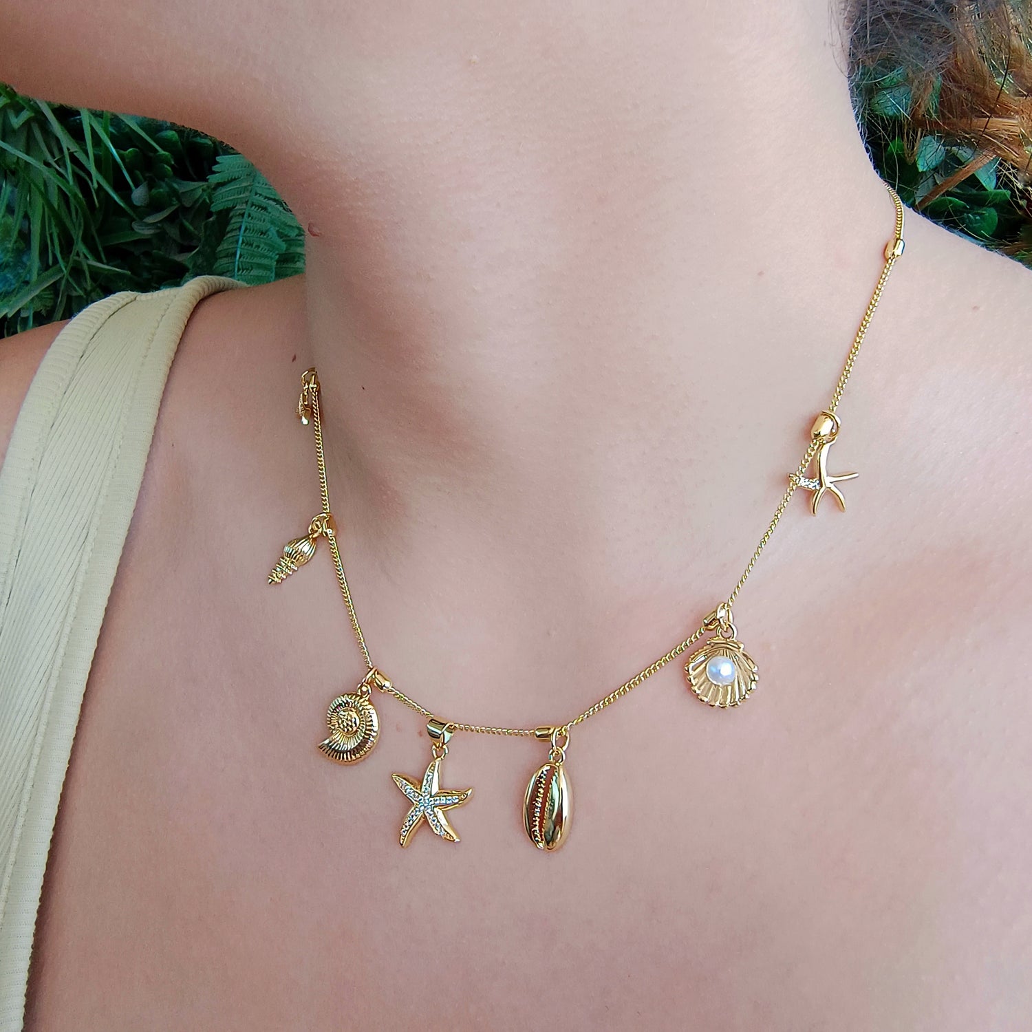 Conjunto Ariel Cadena + 7 Charms - Baño de Oro 18Kt