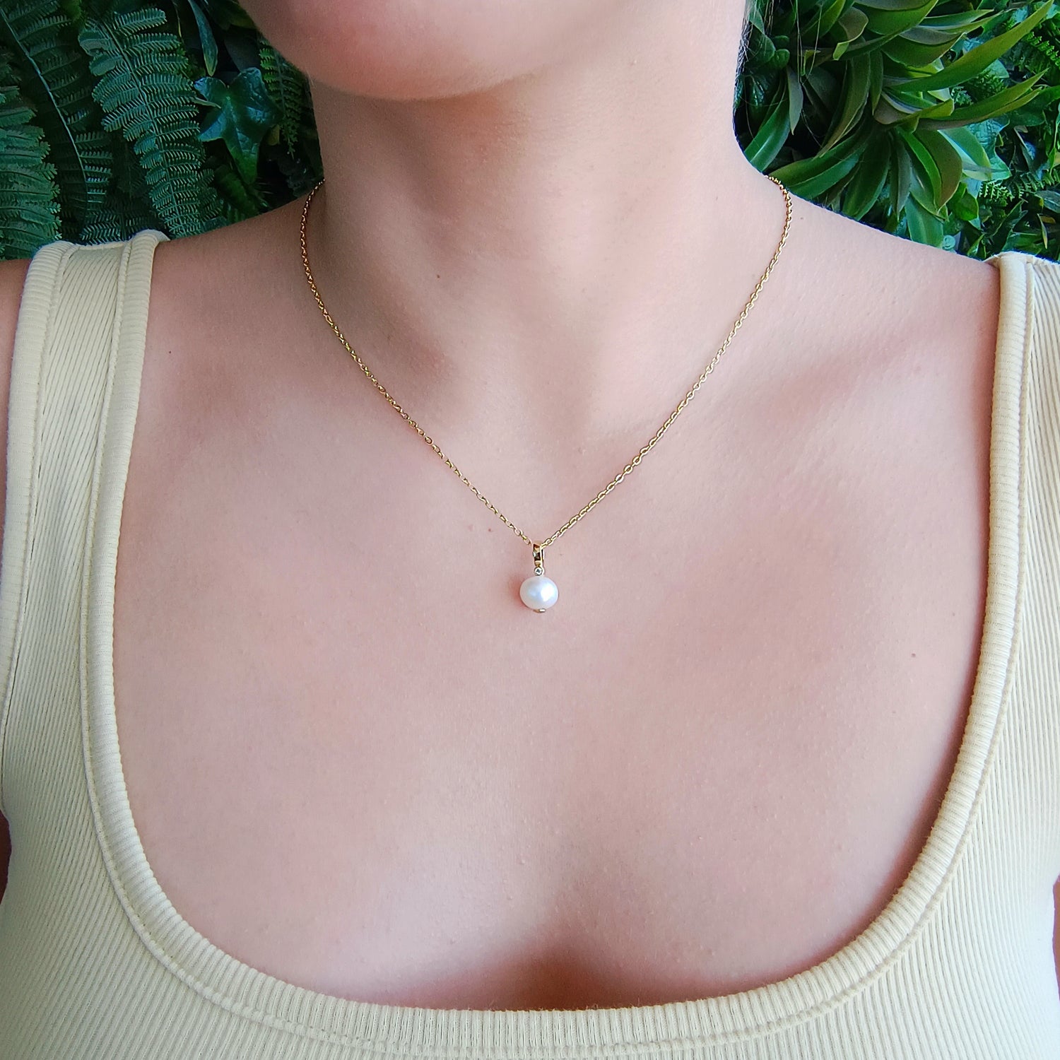 Conjunto Cadena y Colgante Perla - Baño de Oro 18Kt