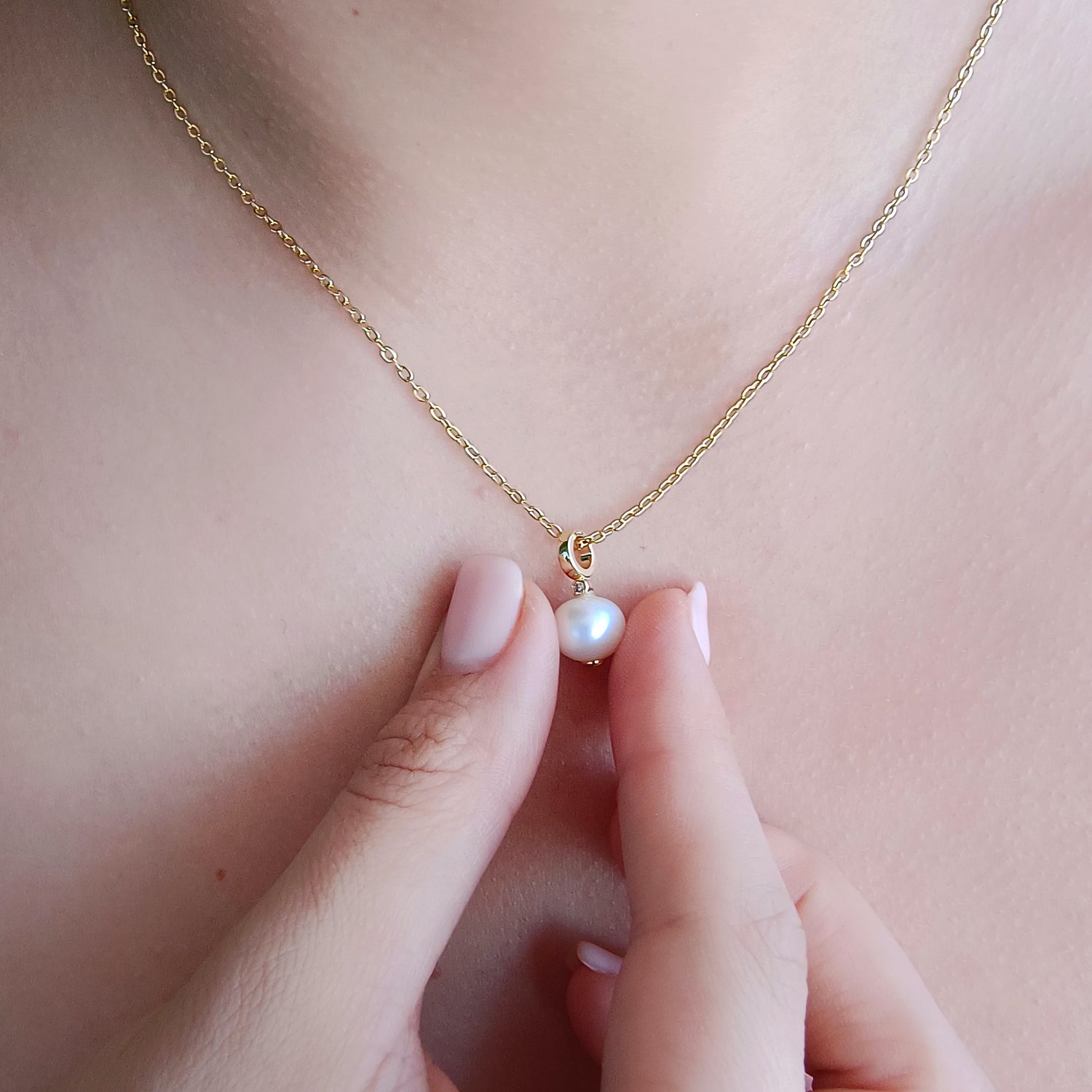 Conjunto Cadena y Colgante Perla - Baño de Oro 18Kt
