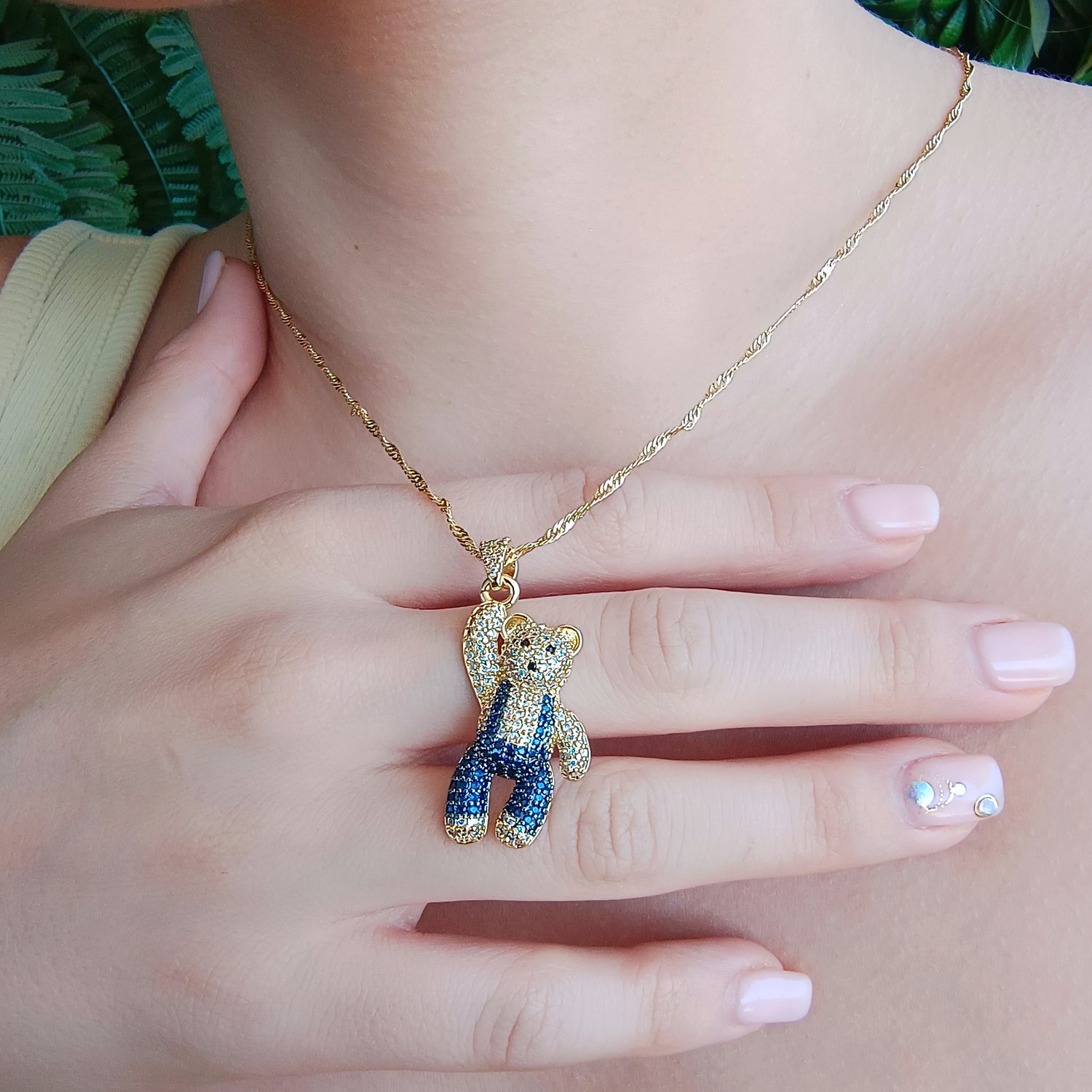 Conjunto Cadena y Colgante Osito Jeans Circones Azules