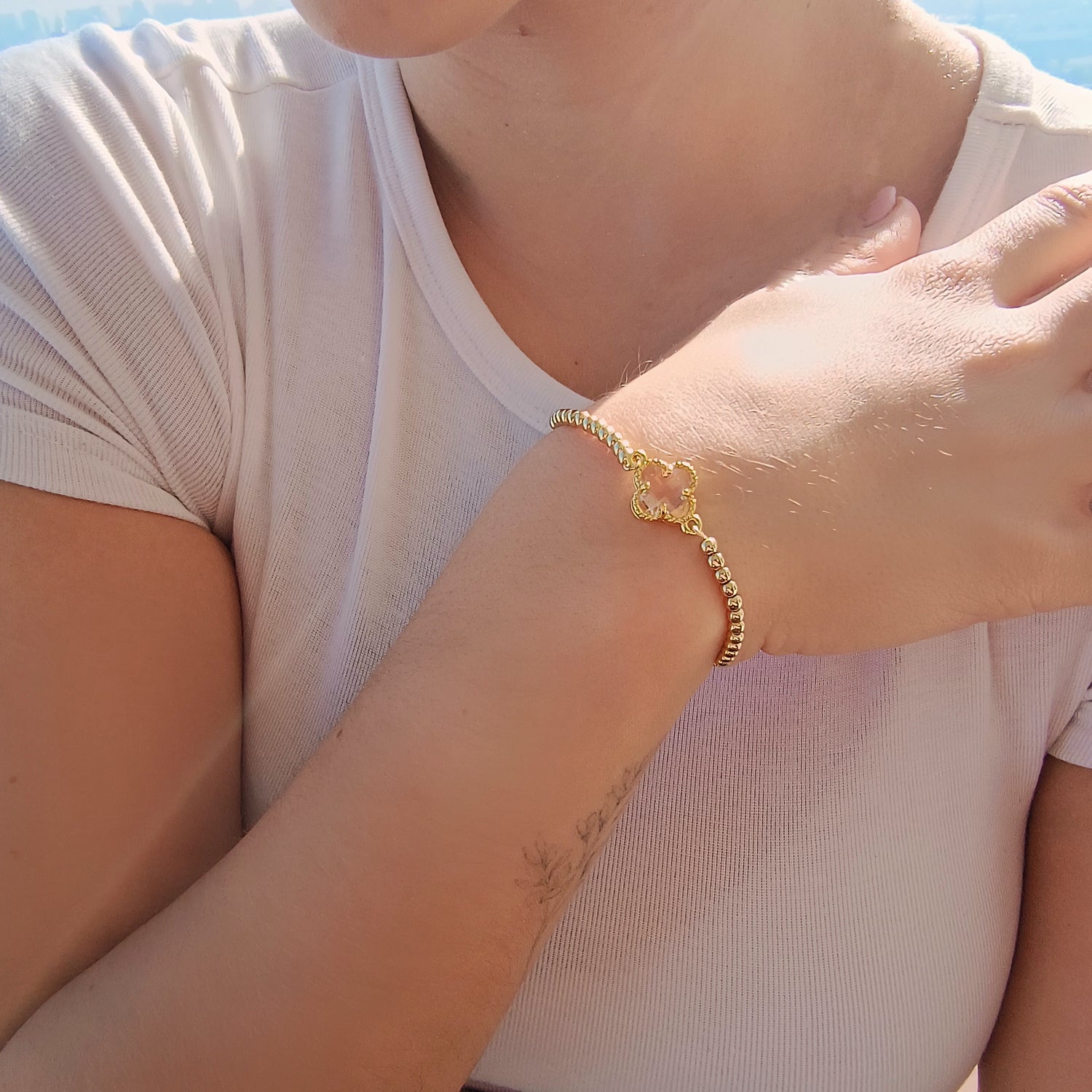 Pulsera Trébol de Circón - Baño de Oro 18Kt